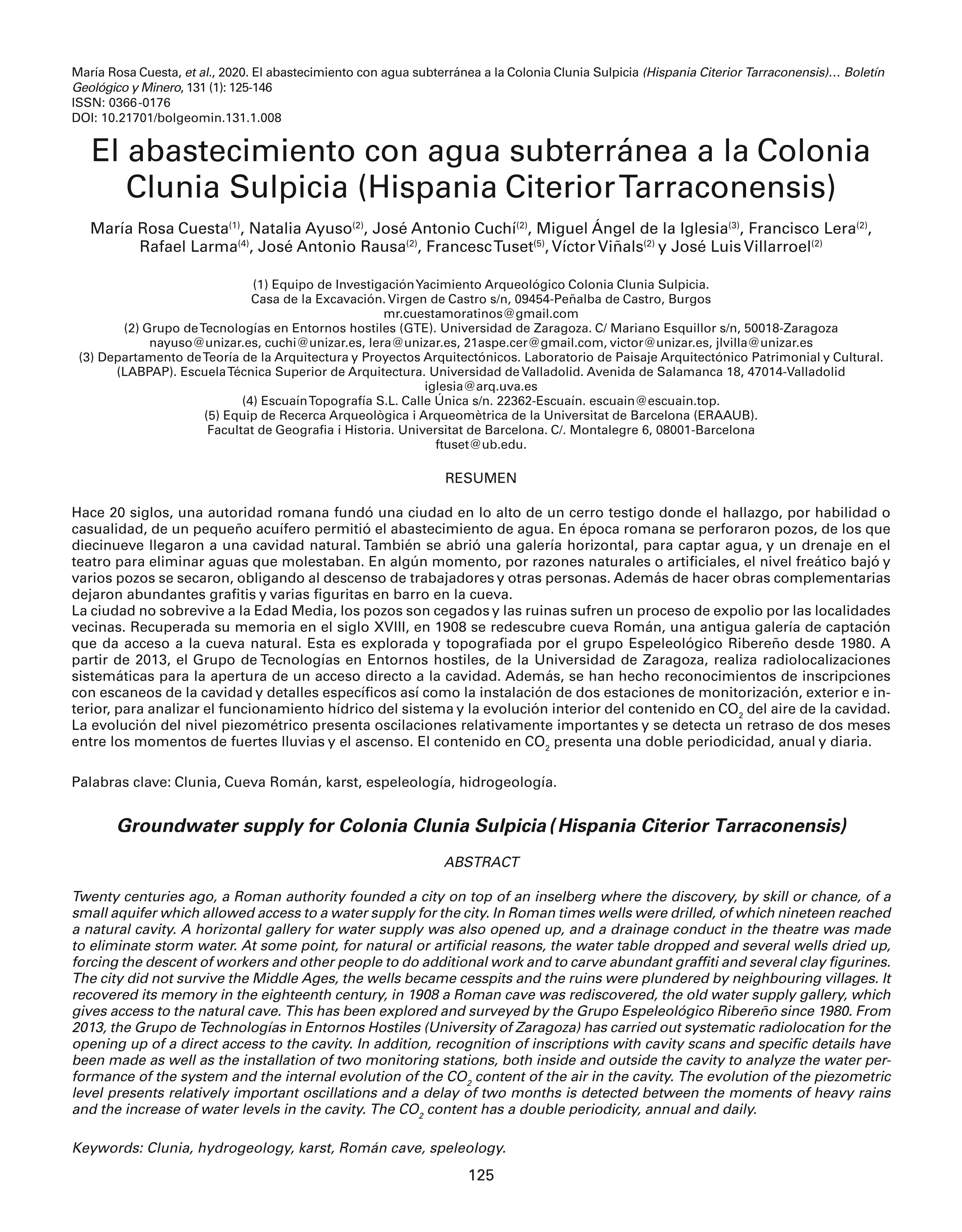 El abastecimiento con agua subterránea a la Colonia Clunia Sulpicia (Hispania Citerior Tarraconensis).