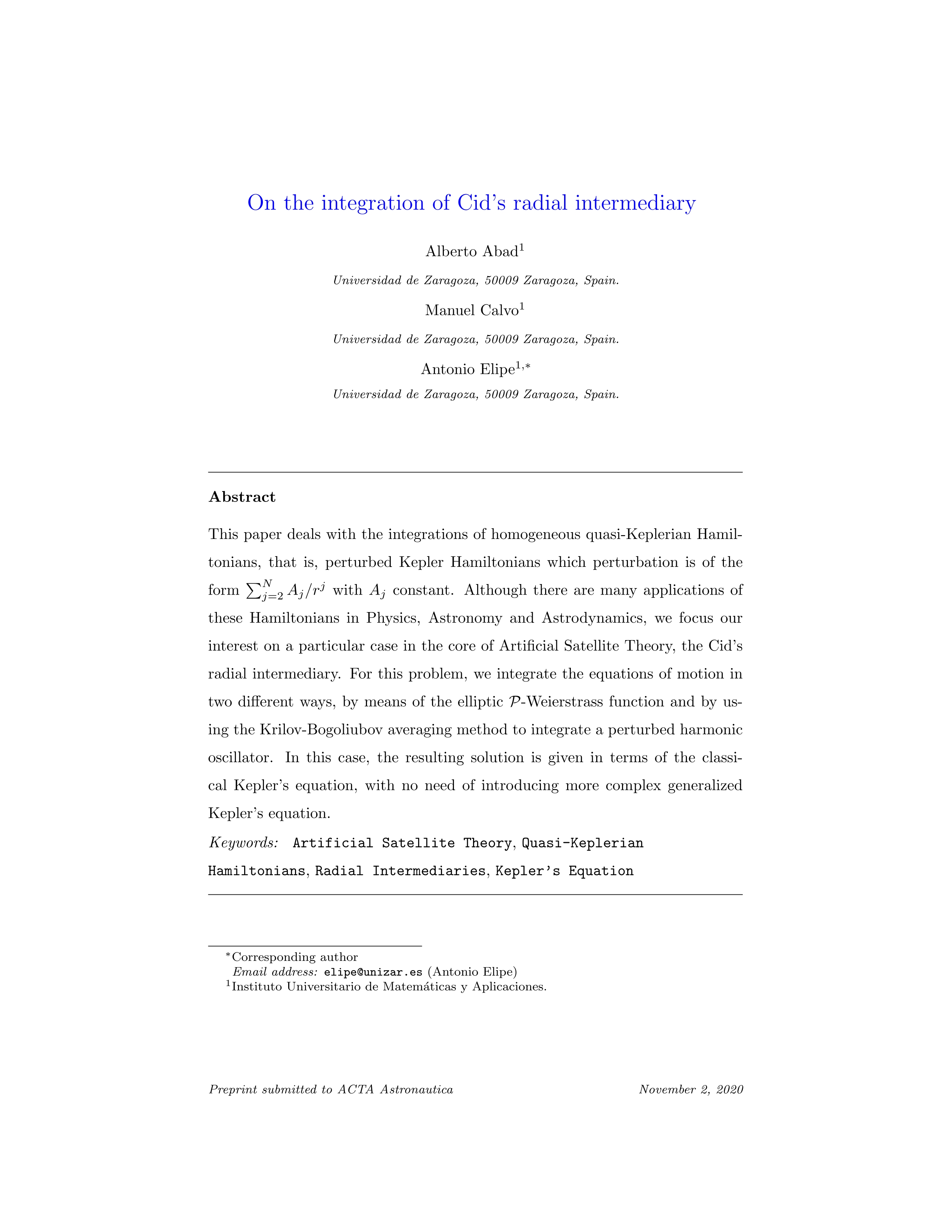 On the integration of Cid''s radial intermediary