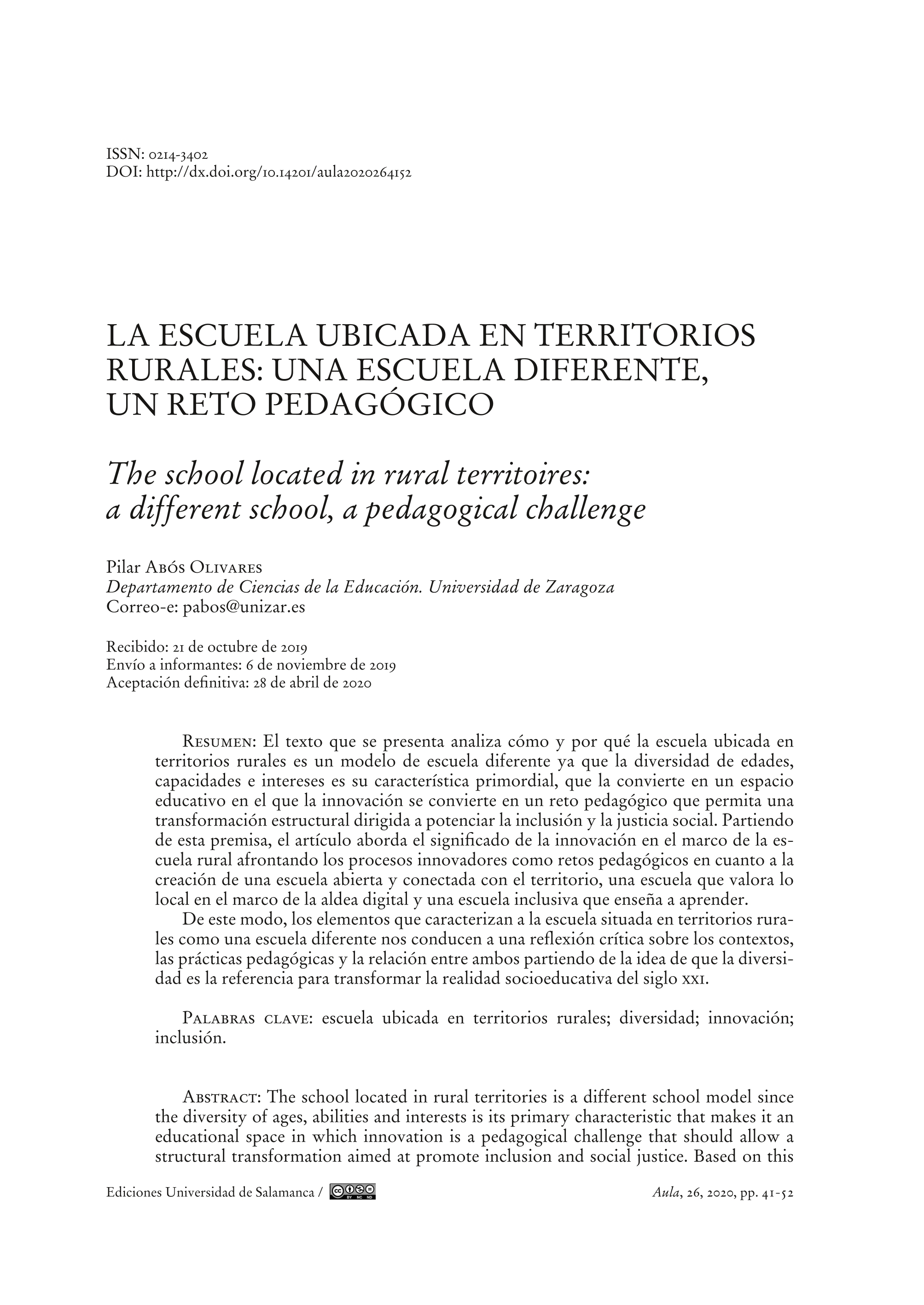 La escuela ubicada en territorios rurales: una escuela diferente, un reto pedagógico