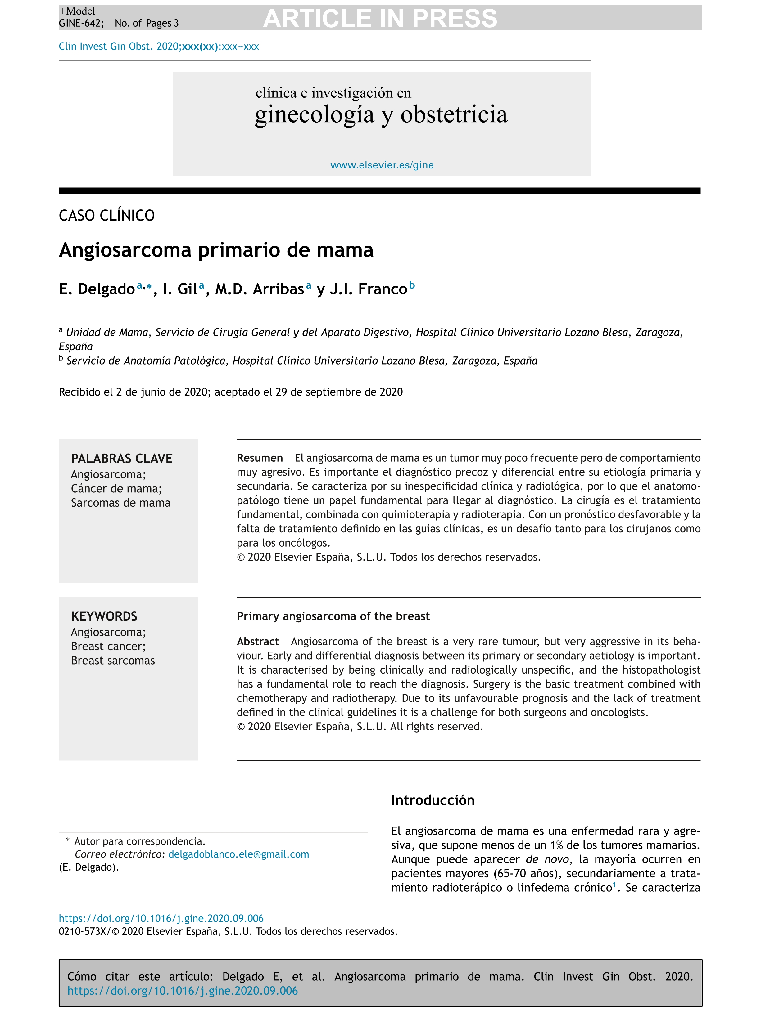 Angiosarcoma primario de mama