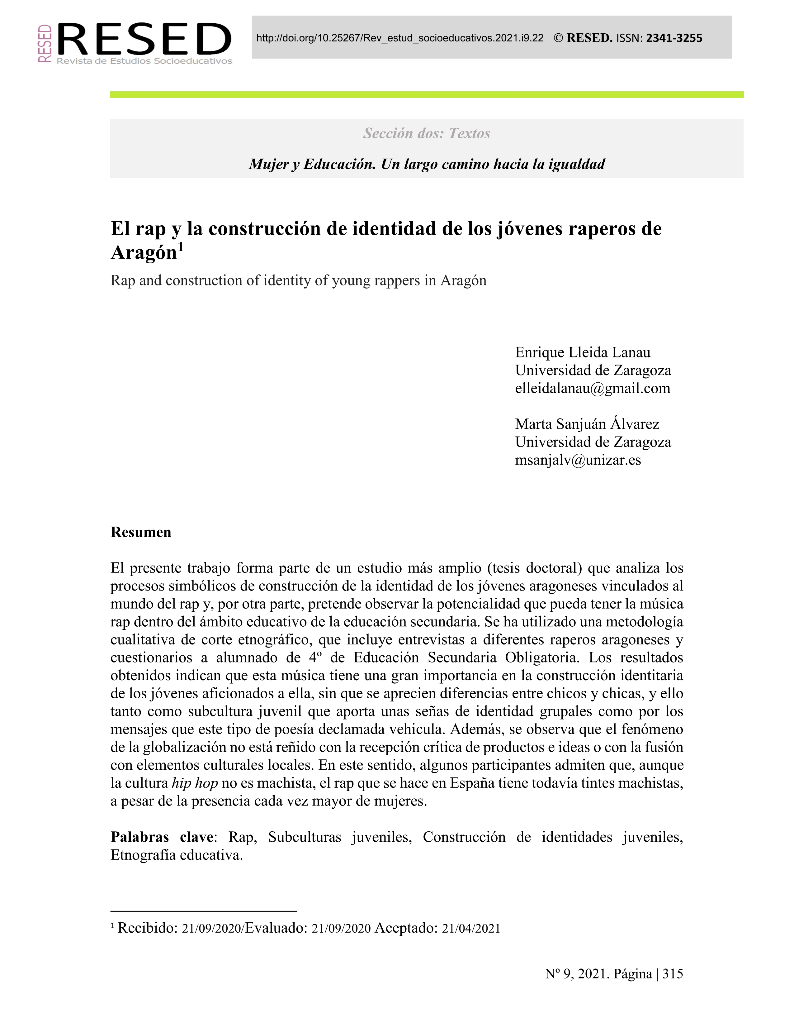 El rap y la construcción de identidad de los jóvenes raperos de Aragón.