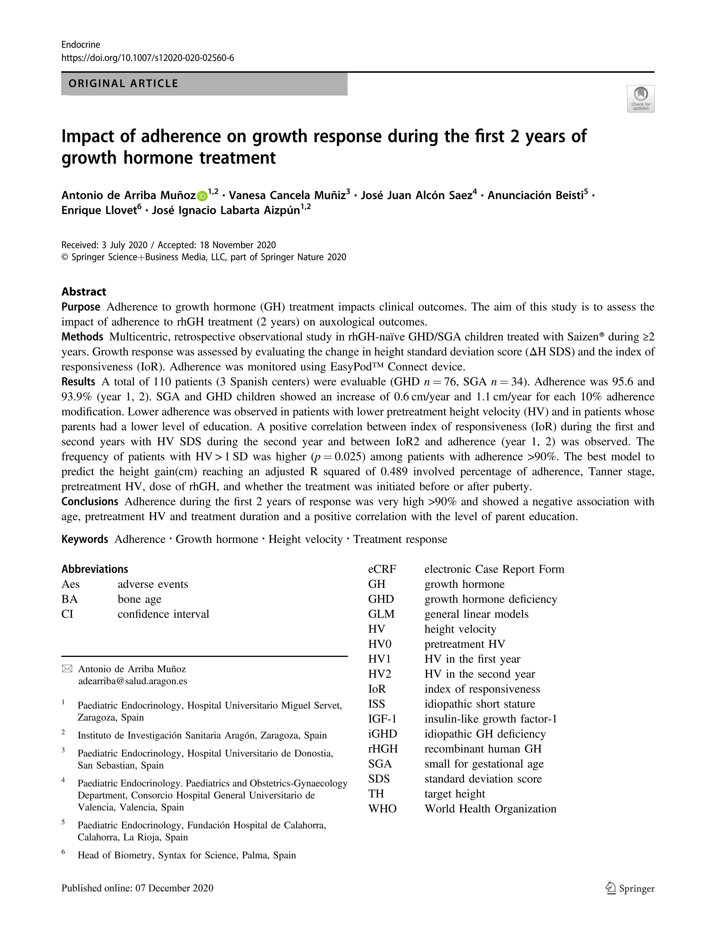 Impact of adherence on growth response during the first 2 years of growth hormone treatment