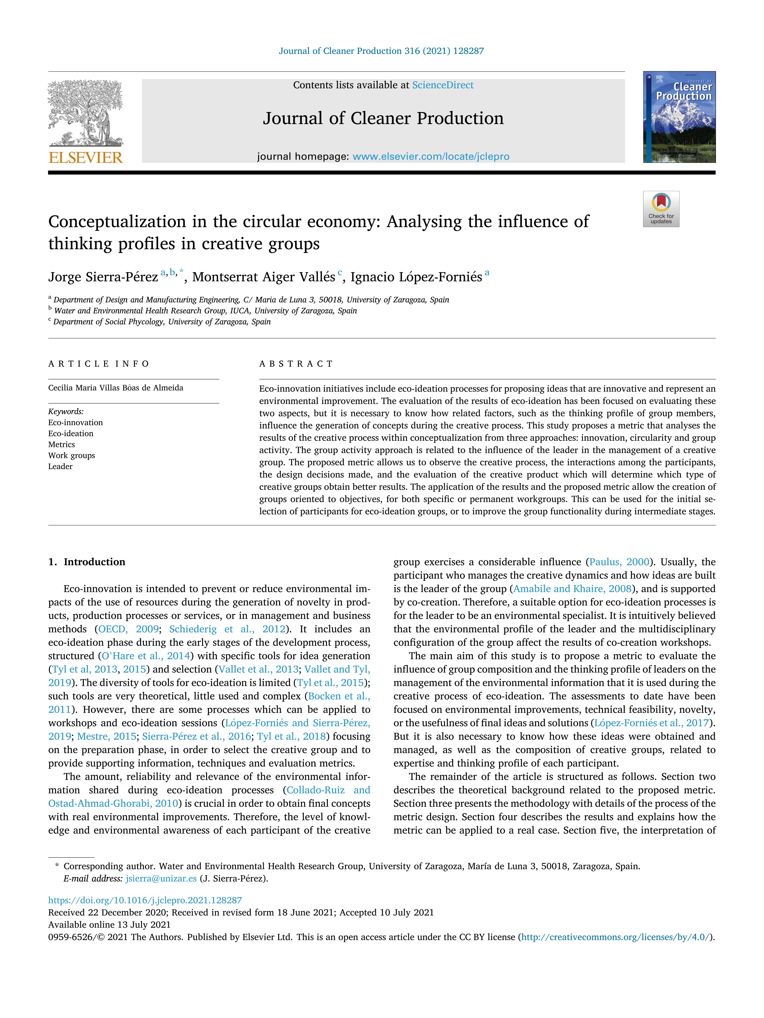 Conceptualization in the circular economy: analysing the influence of thinking profiles in creative groups