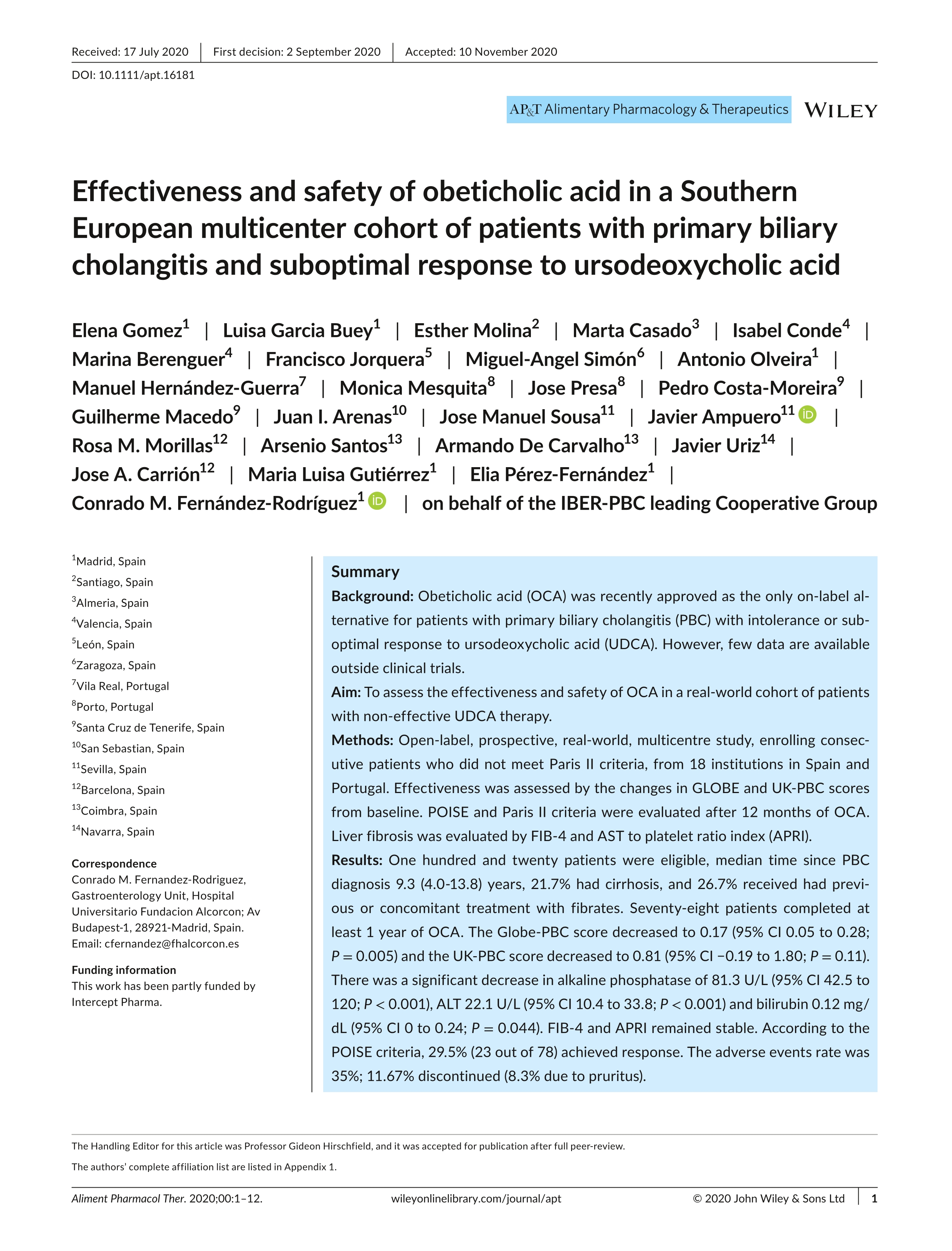 Effectiveness and safety of obeticholic acid in a Southern European multicenter cohort of patients with primary biliary cholangitis and suboptimal response to ursodeoxycholic acid