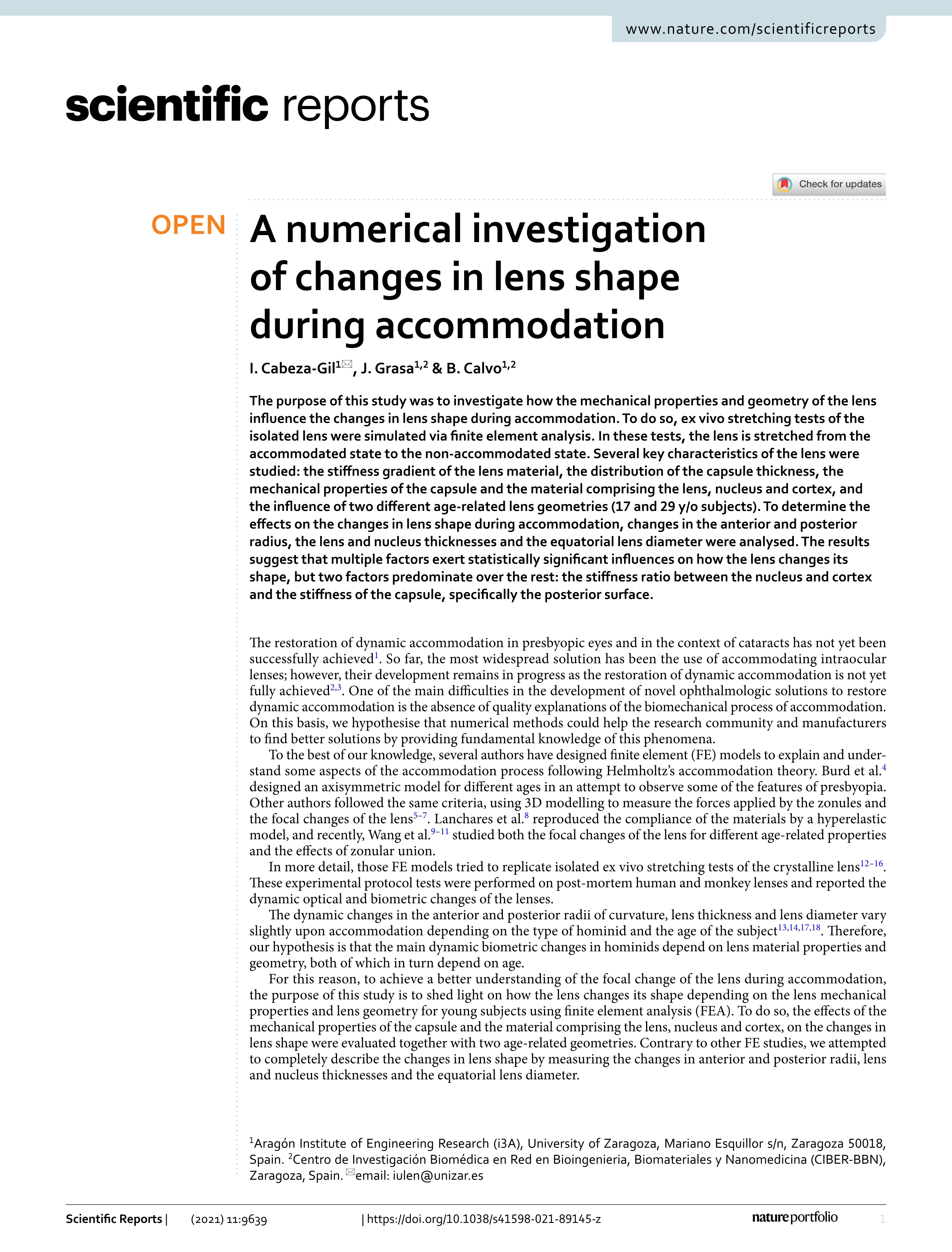 A numerical investigation of changes in lens shape during accommodation