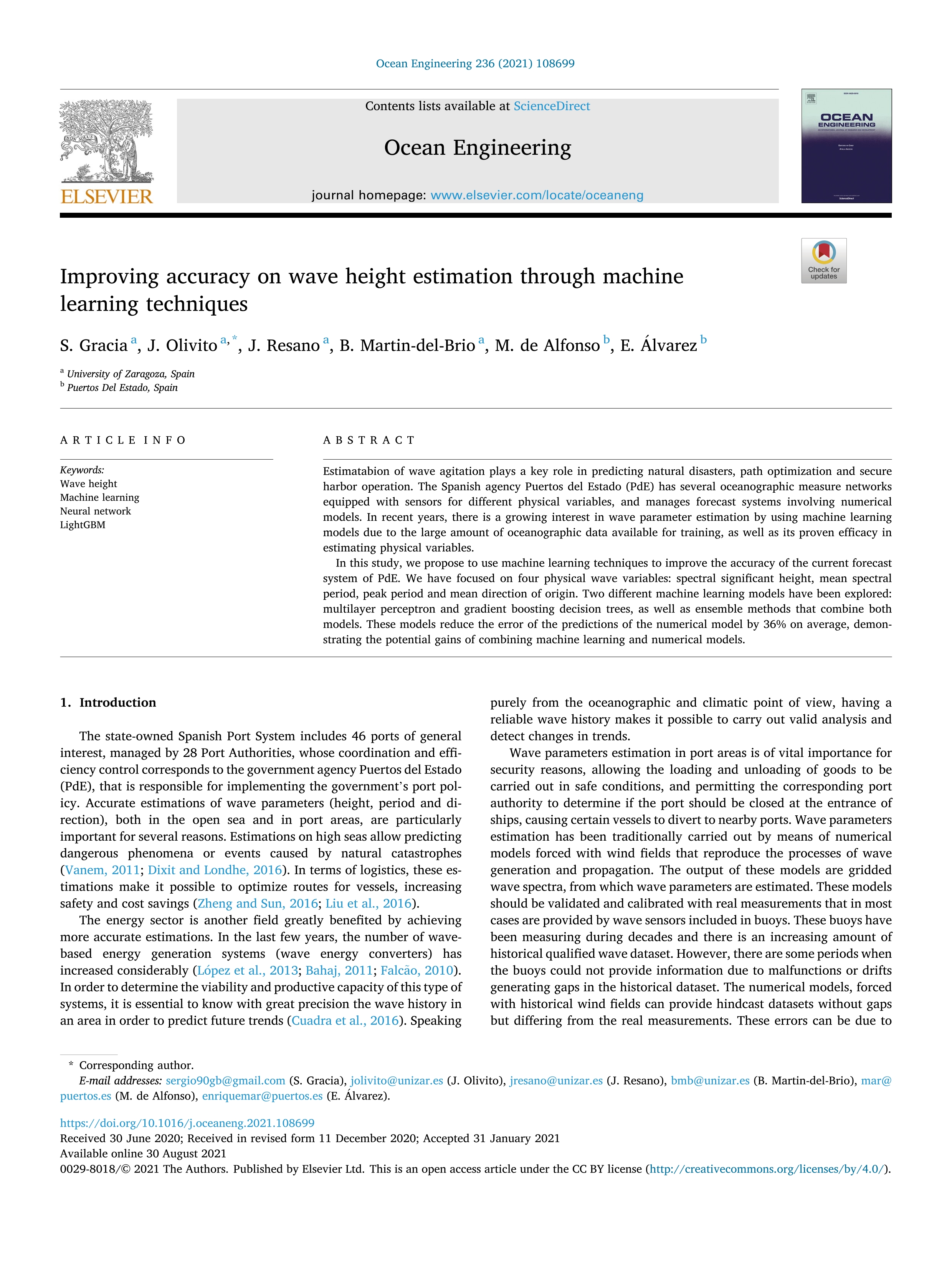 Improving accuracy on wave height estimation through machine learning techniques