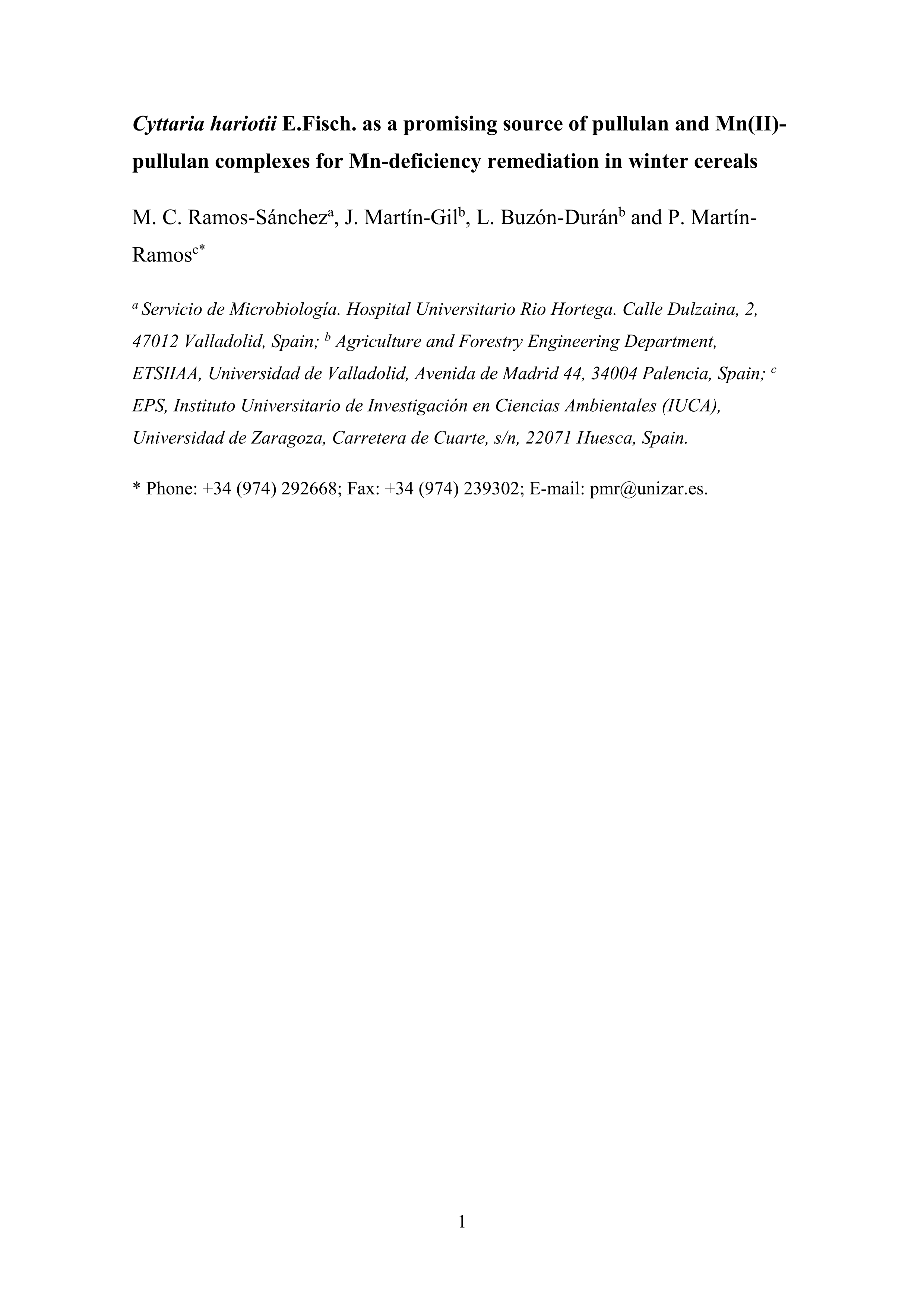 Cyttaria hariotii E.Fisch. as a promising source of pullulan and Mn(II)-pullulan complexes for Mn-deficiency remediation in winter cereals