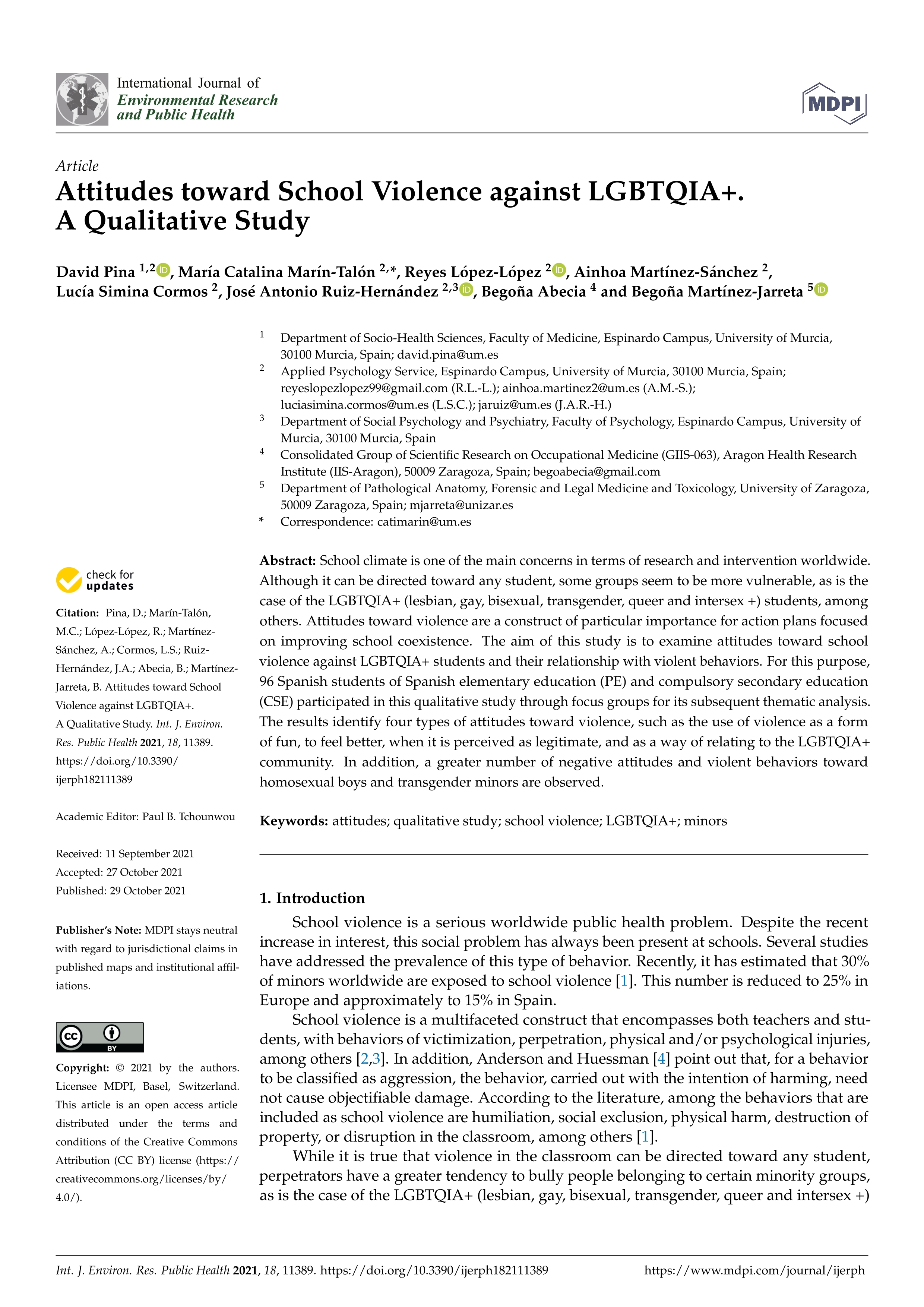 Attitudes toward School Violence against LGBTQIA+. A Qualitative Study