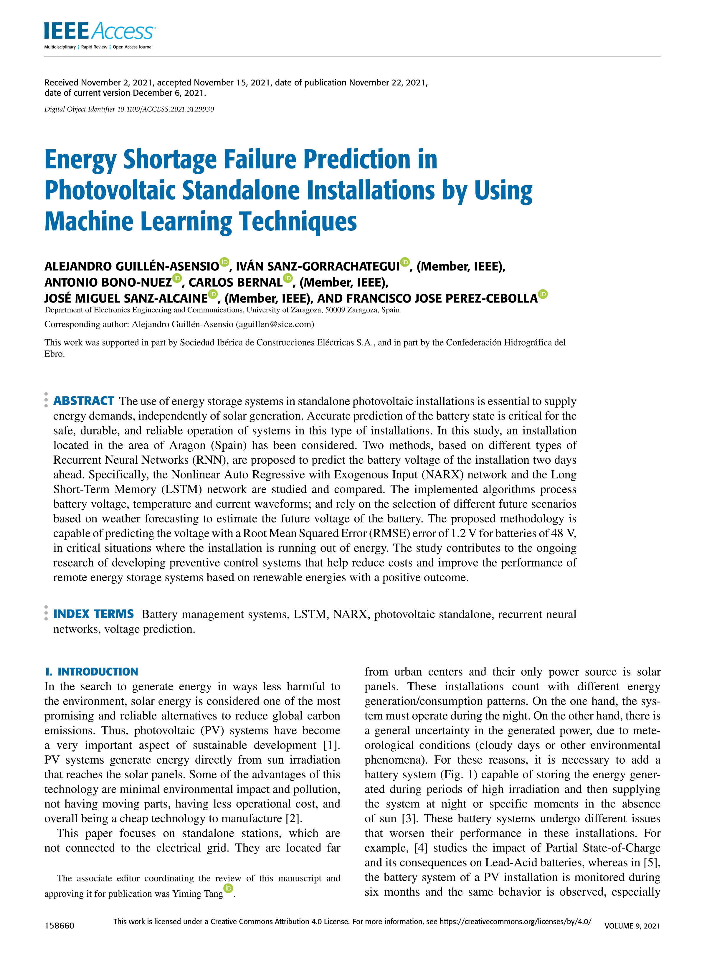 Energy shortage failure prediction in photovoltaic standalone installations by using machine learning techniques