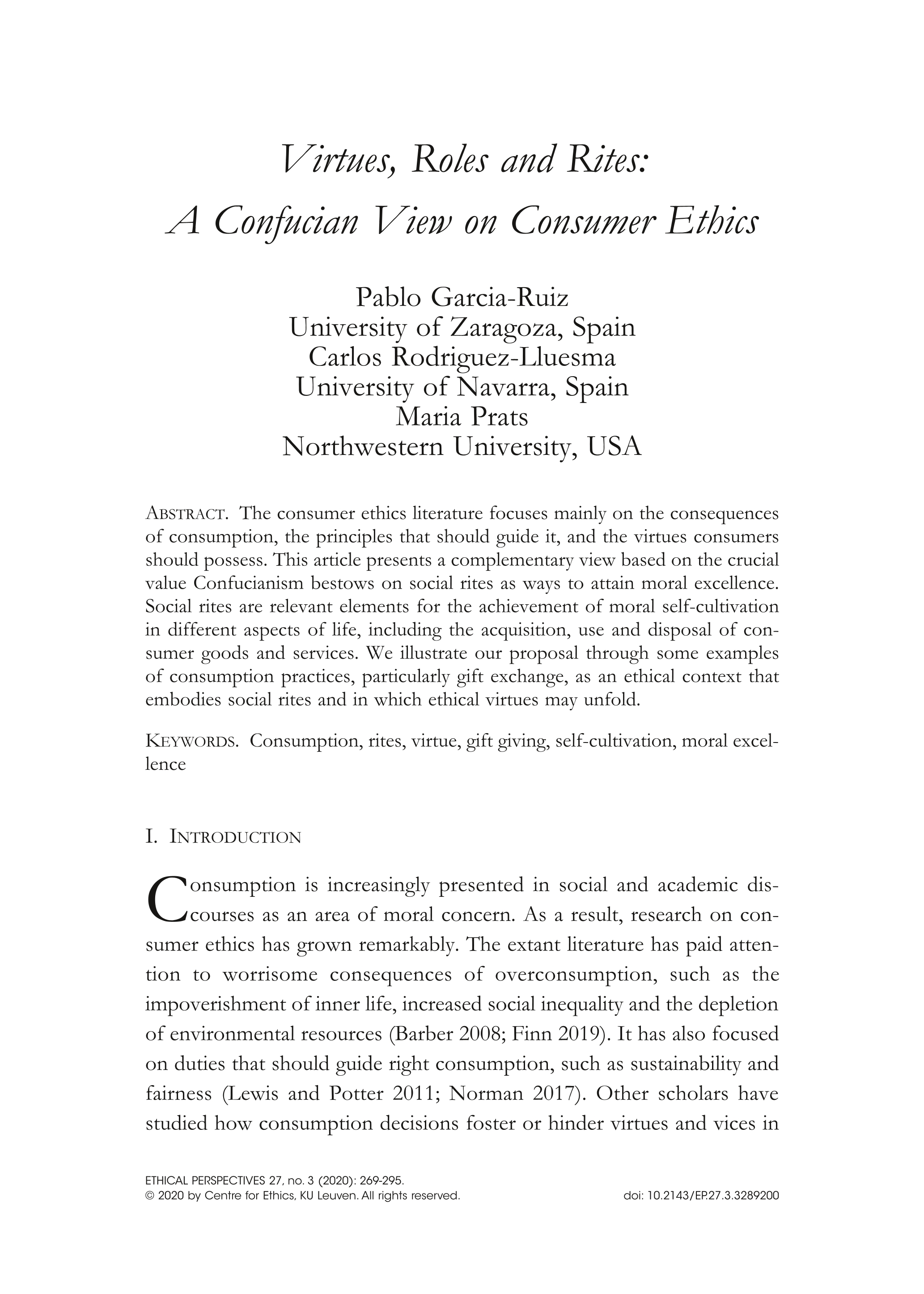 Virtues, roles and rites: a Confucian view on consumer ethics