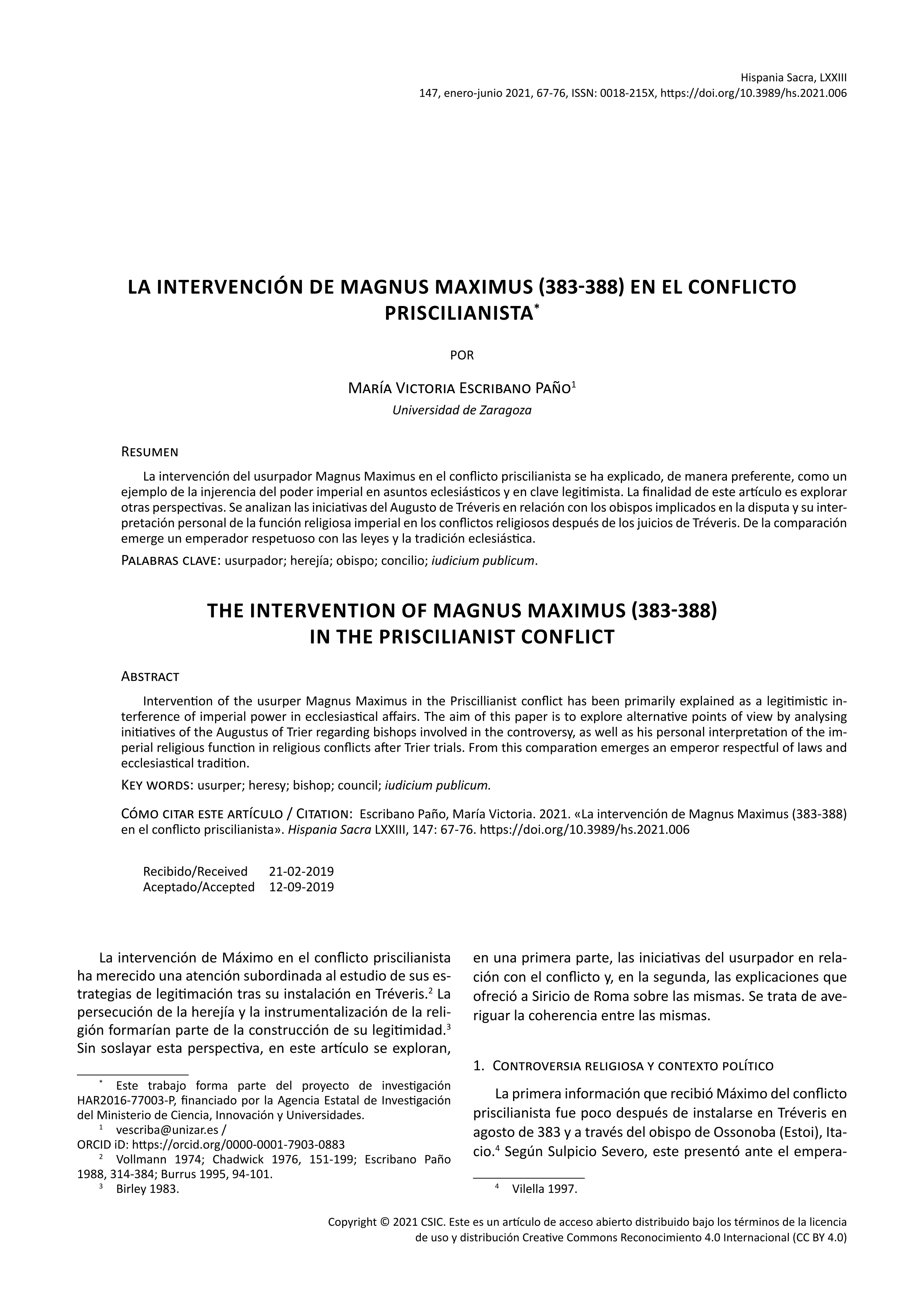 La intervención de Magnus Maximus (383-388) en el conflicto priscilianista