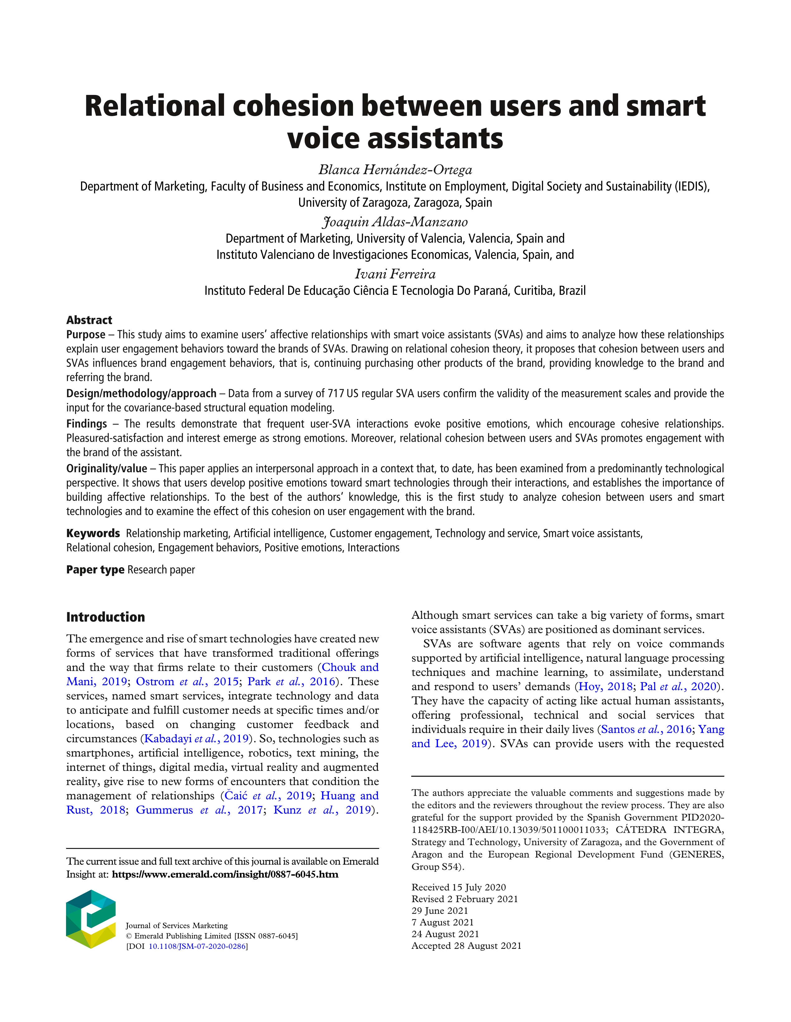Relational cohesion between users and smart voice assistants