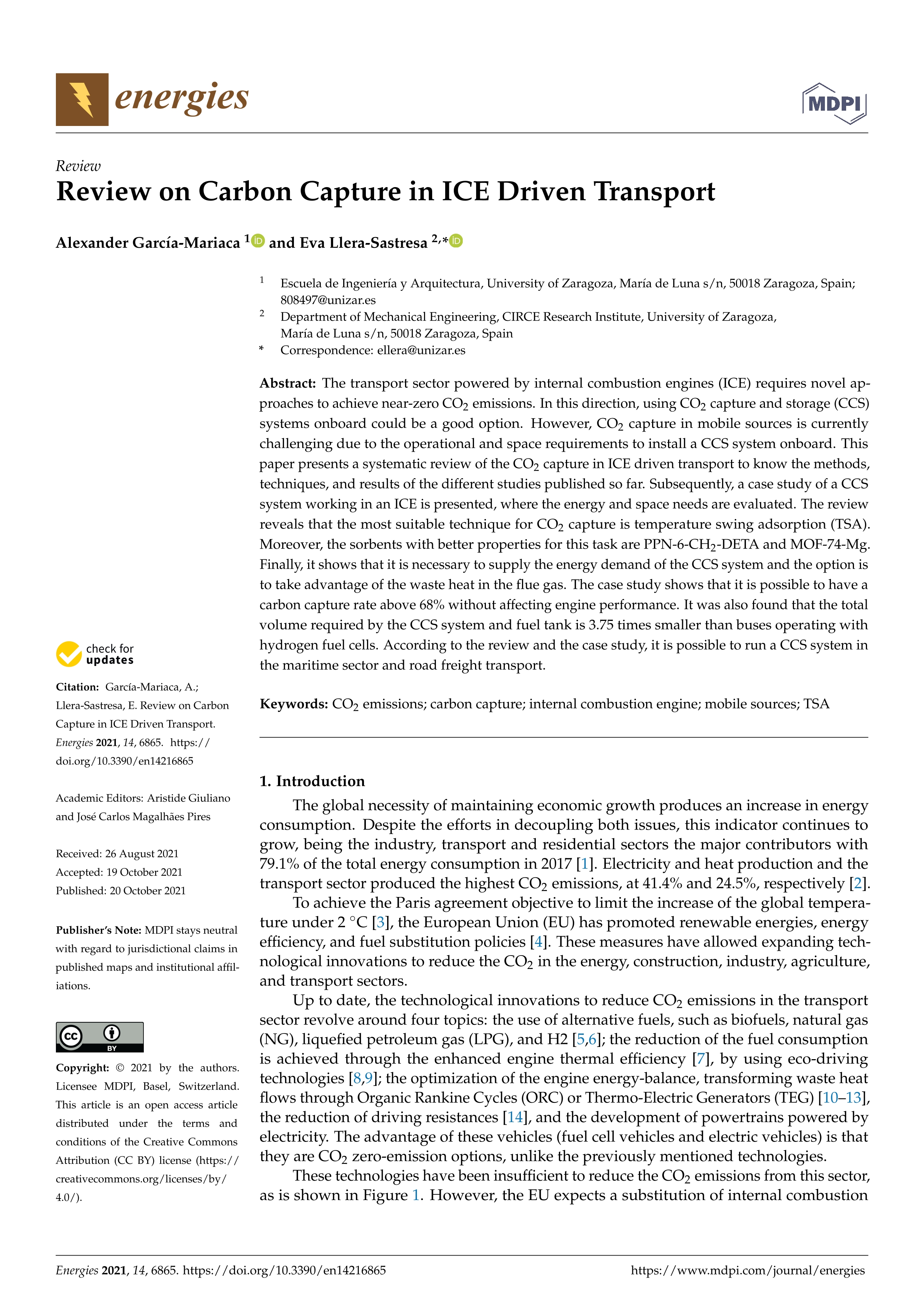 Review on Carbon Capture in ICE Driven Transport