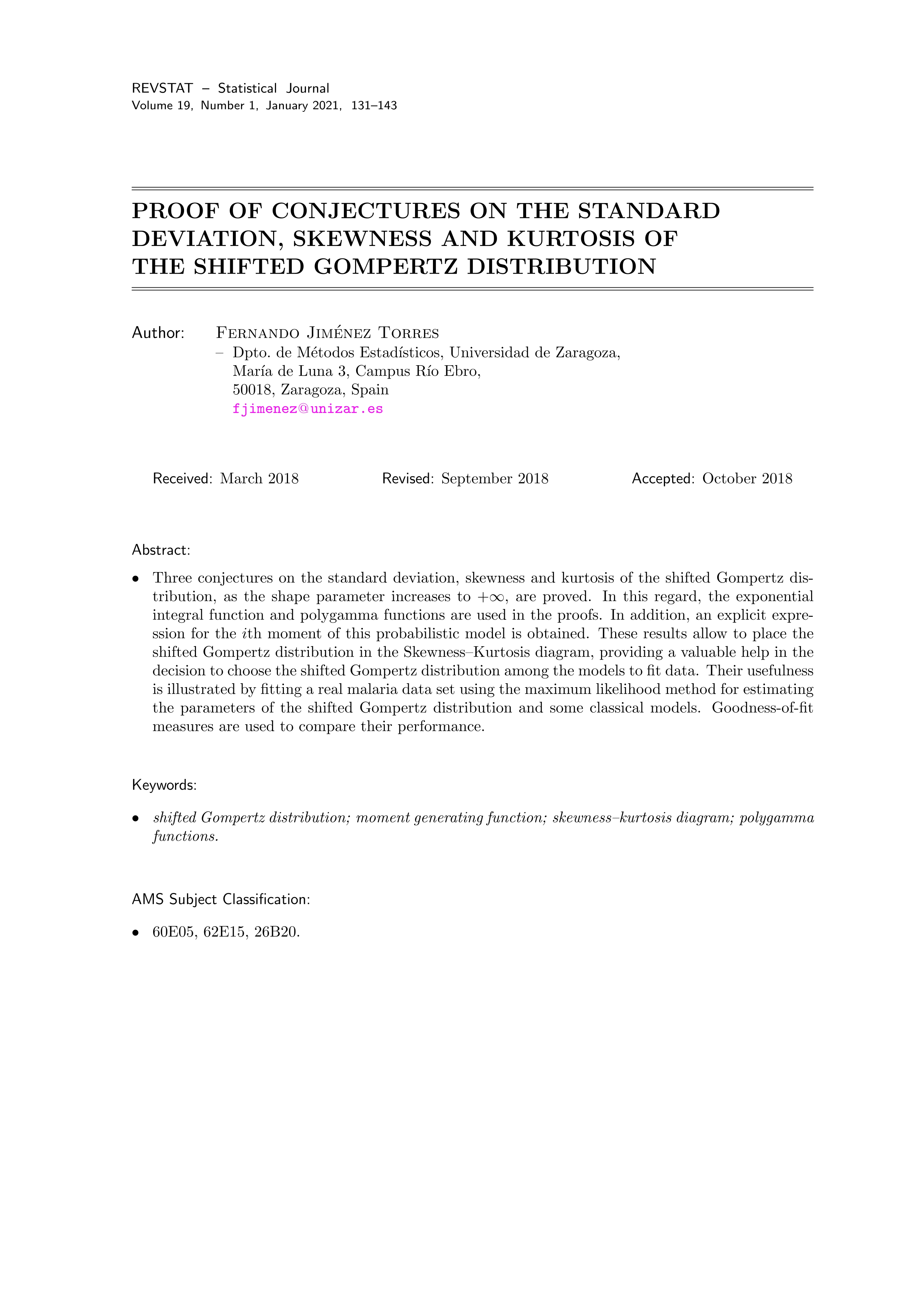 Proof of conjectures on the standard deviation, skewness and kurtosis of the shifted Gompertz distribution