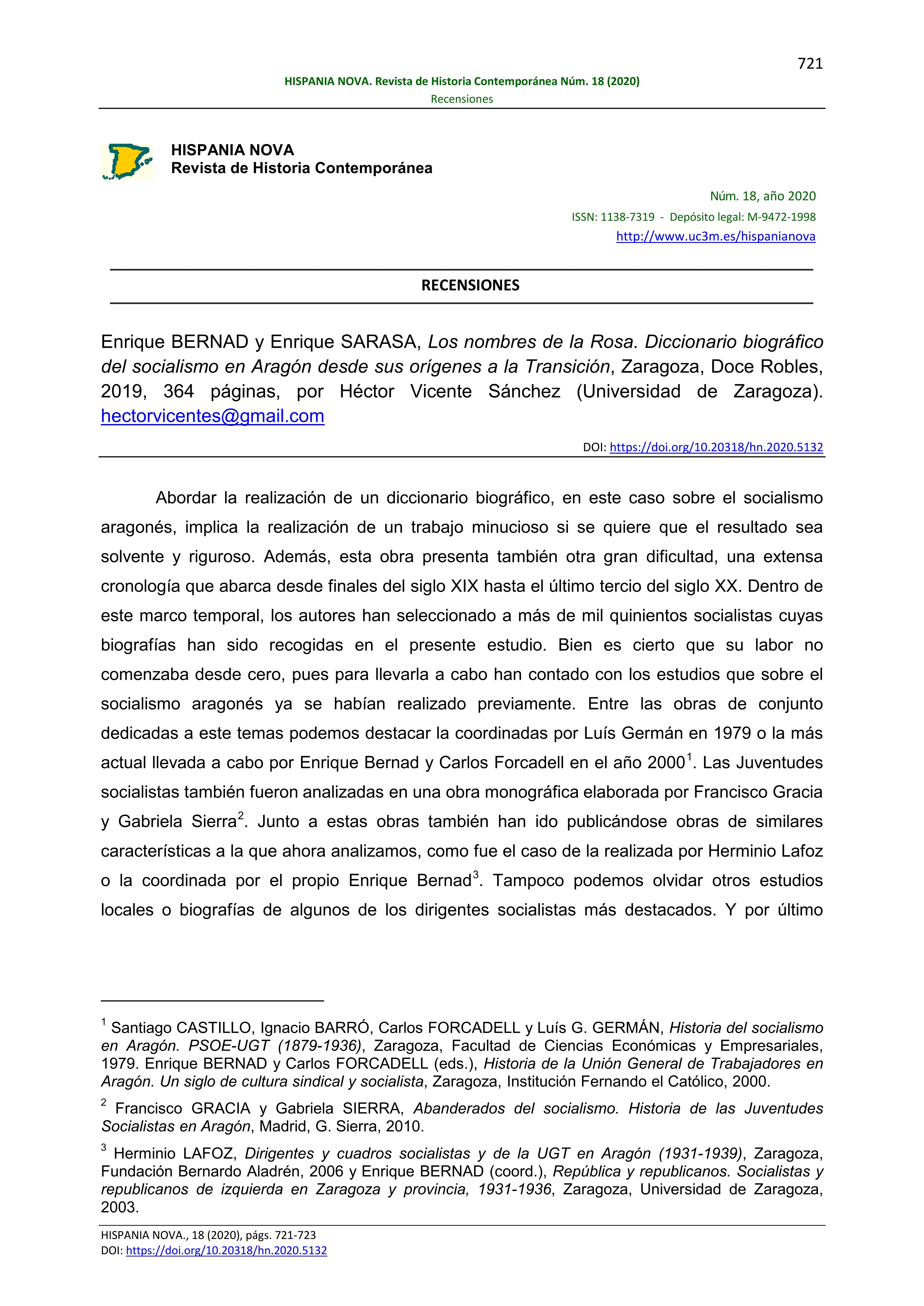 Enrique Bernad y Enrique Sarasa, Los nombres de la Rosa. Diccionario biográfico del socialismo en Aragón desde sus orígenes a la Transición, Zaragoza, Doce Robles, 2019, 364 páginas