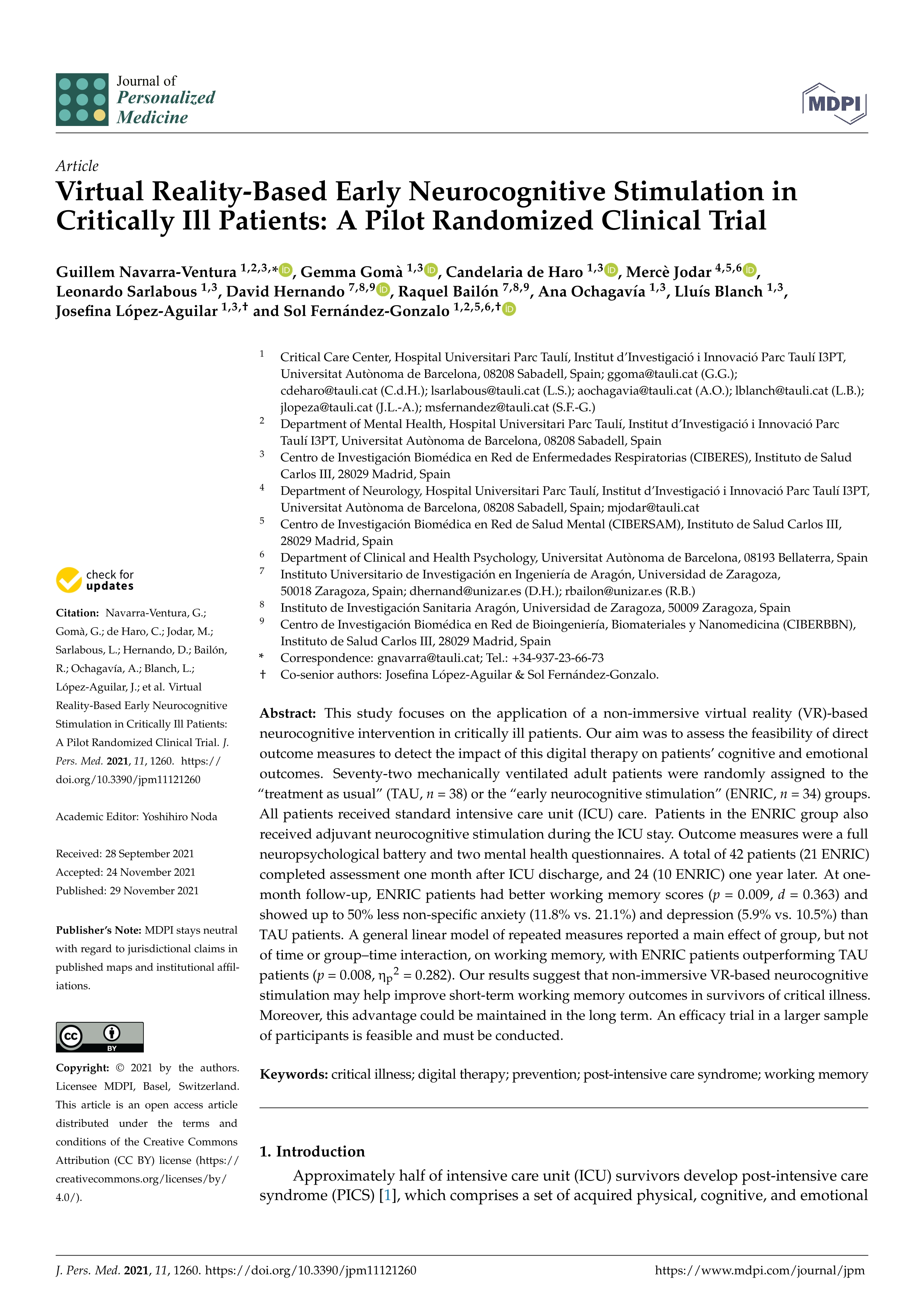 Virtual reality-based early neurocognitive stimulation in critically ill patients: A pilot randomized clinical trial