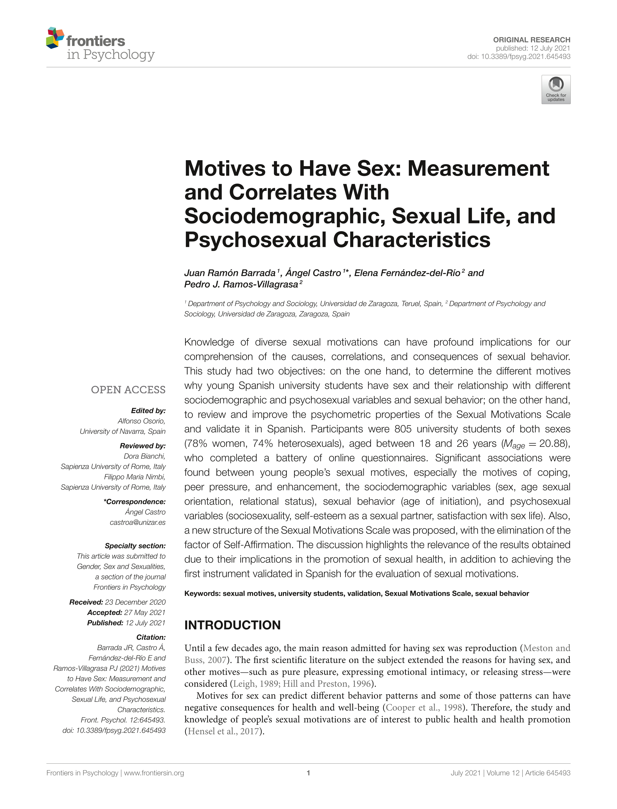 Motives to Have Sex: Measurement and Correlates With Sociodemographic,  Sexual Life, and Psychosexual Characteristics - Repositorio Institucional  de Documentos