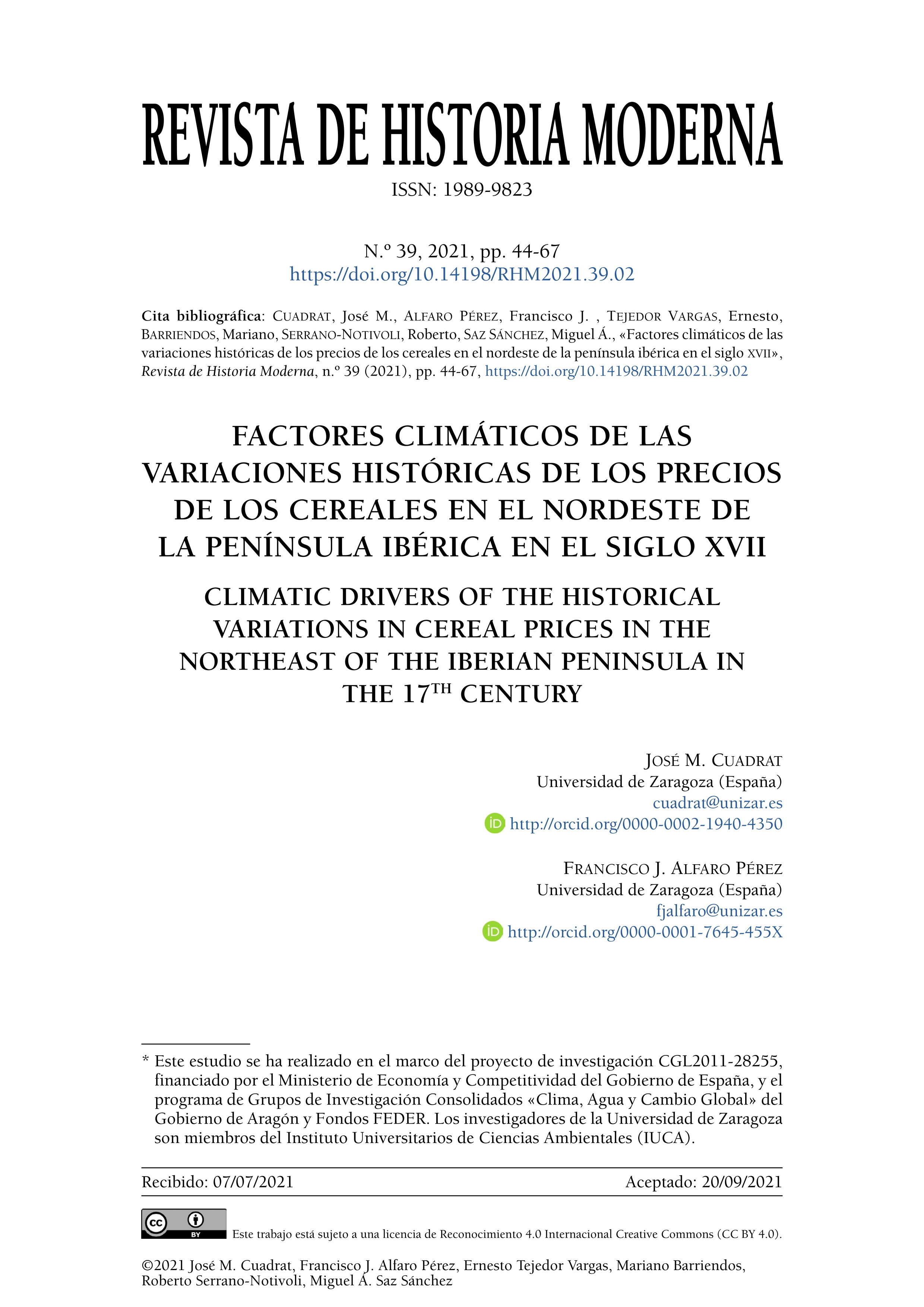 Climatic drivers of the historical variations in cereal prices in the northeast of the Iberian peninsula in the 17th century