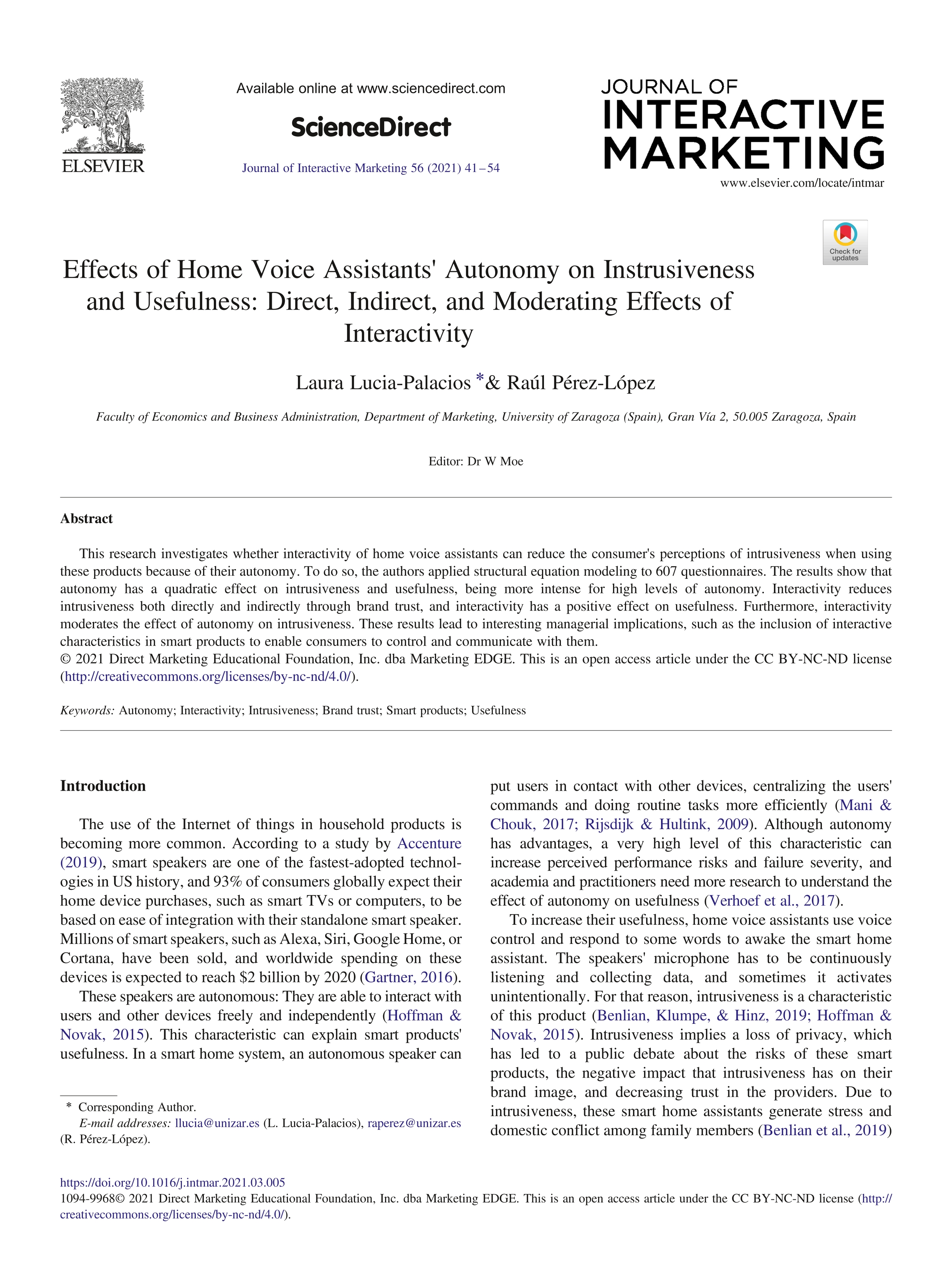 Effects of Home Voice Assistants' Autonomy on Instrusiveness and Usefulness: Direct, Indirect, and Moderating Effects of Interactivity