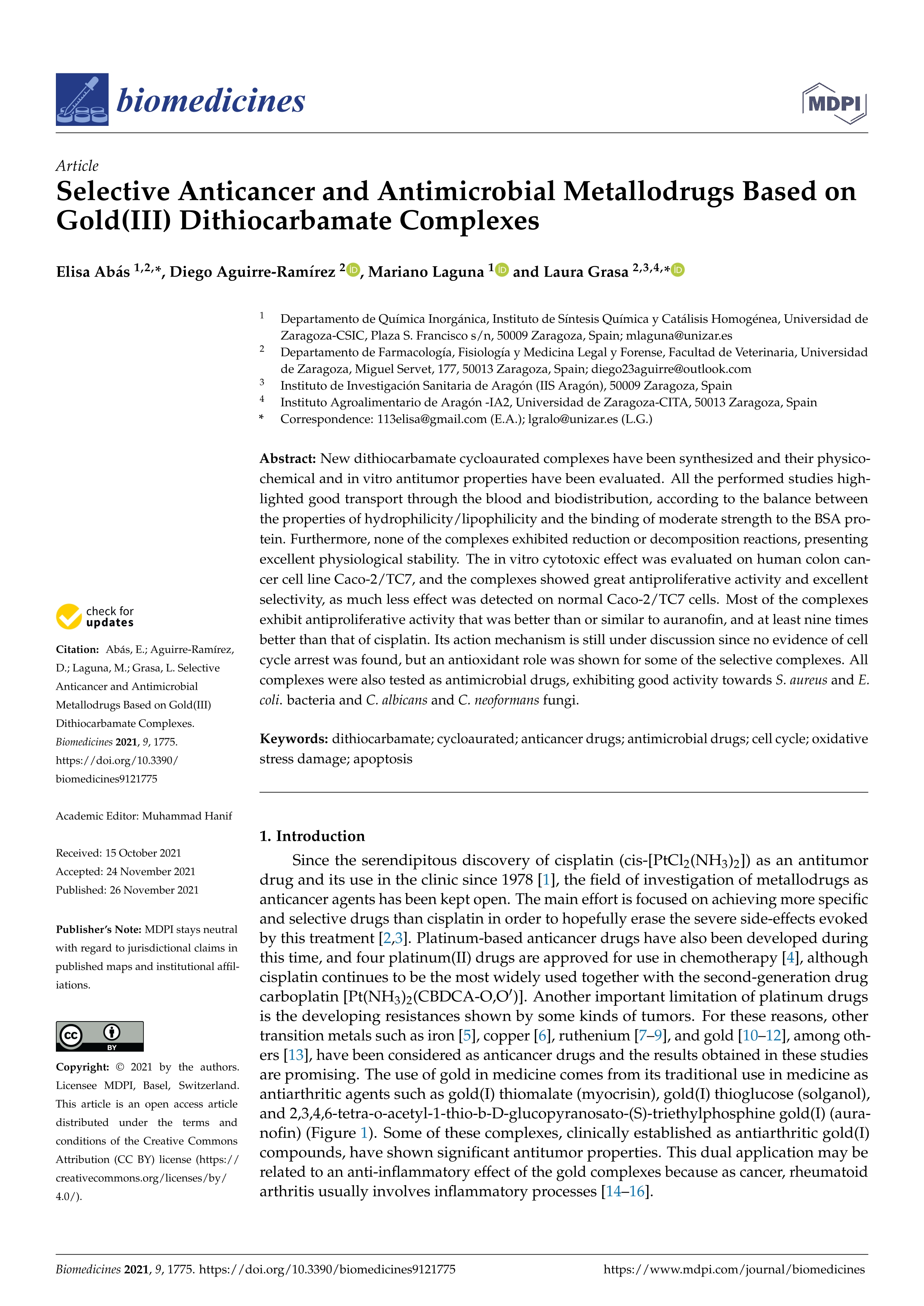 Selective anticancer and antimicrobial metallodrugs based on Gold(III) dithiocarbamate complexes