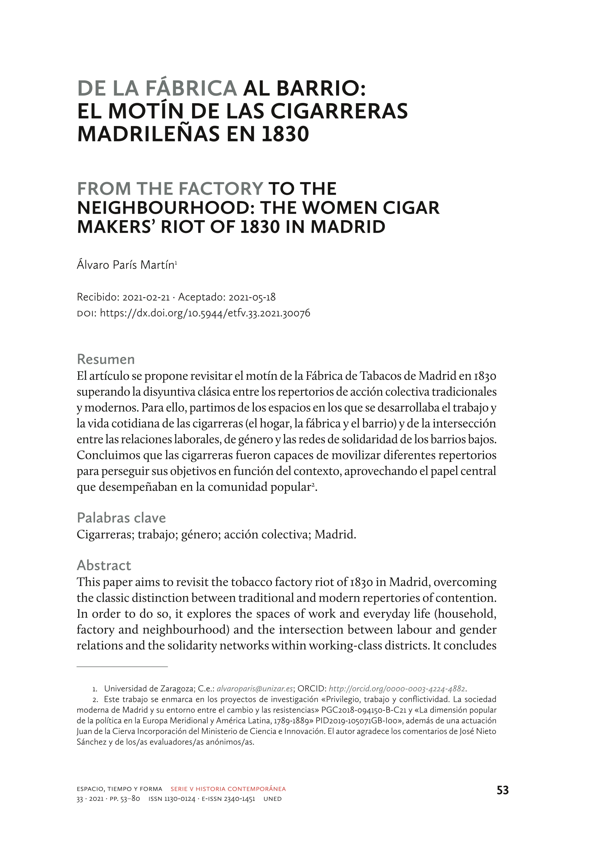 De la fábrica al barrio: el motín de las cigarreras madrileñas en 1830