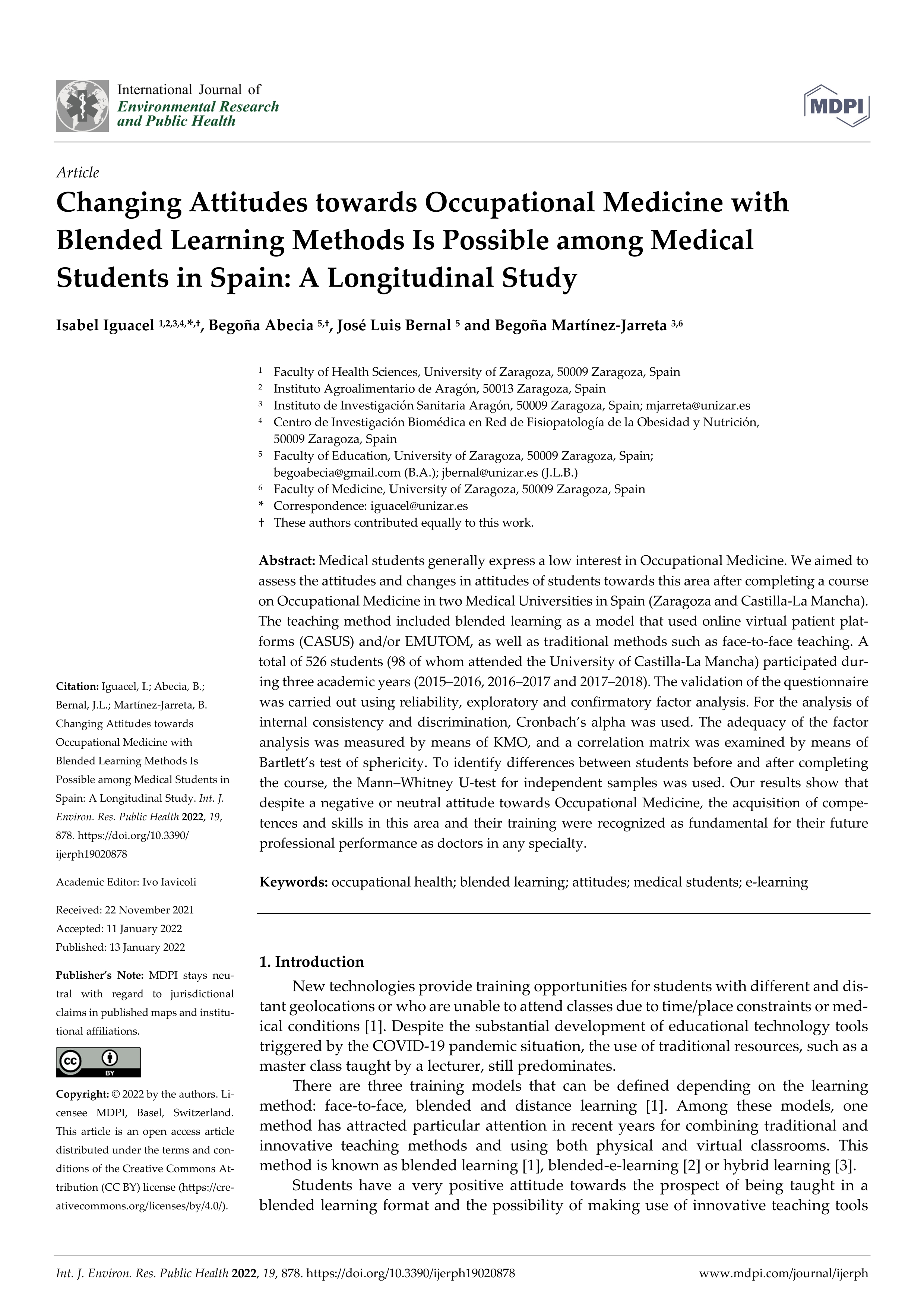 Changing attitudes towards occupational medicine with blended learning methods is possible among medical students in spain: a longitudinal study