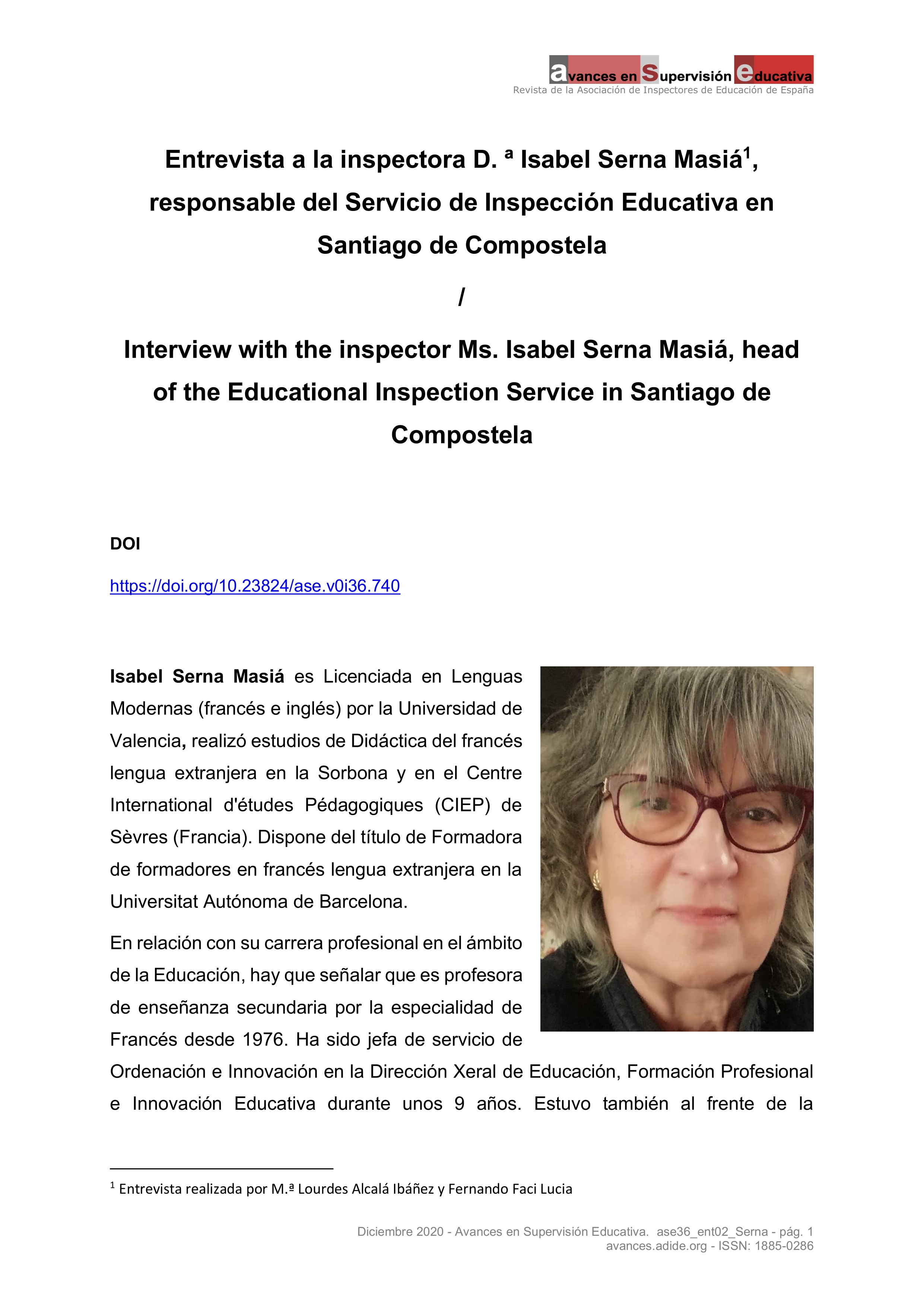 Entrevista a la inspectora Dña. Isabel Serna Masiá, responsable del Servicio de Inspección Educativa en Santiago de Compostela