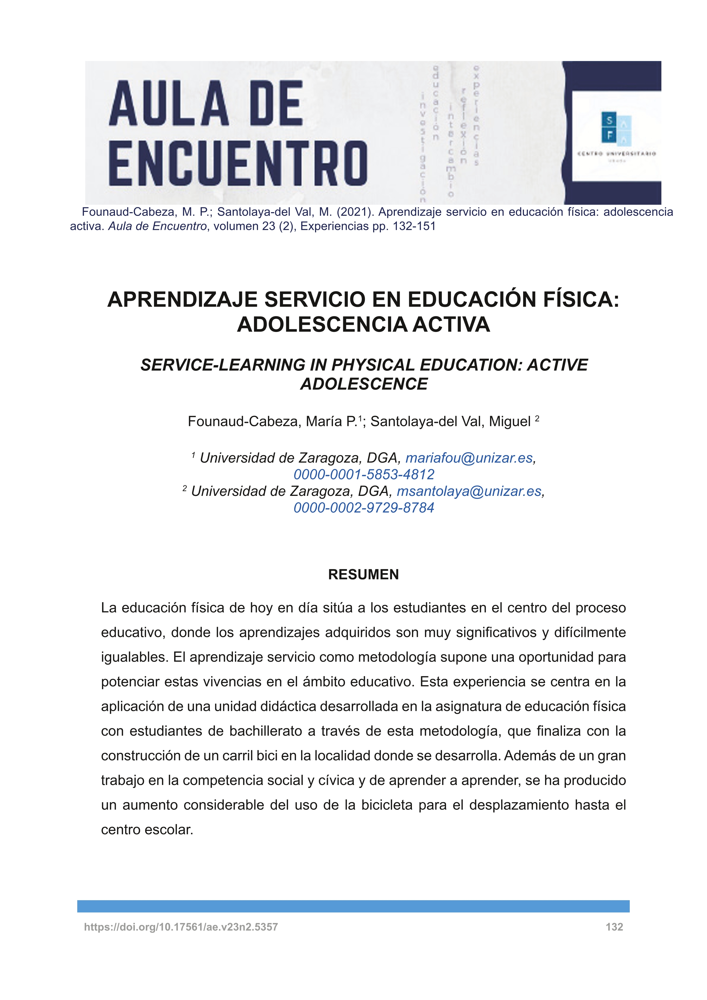 Aprendizaje servicio en educación física: adolescencia activa