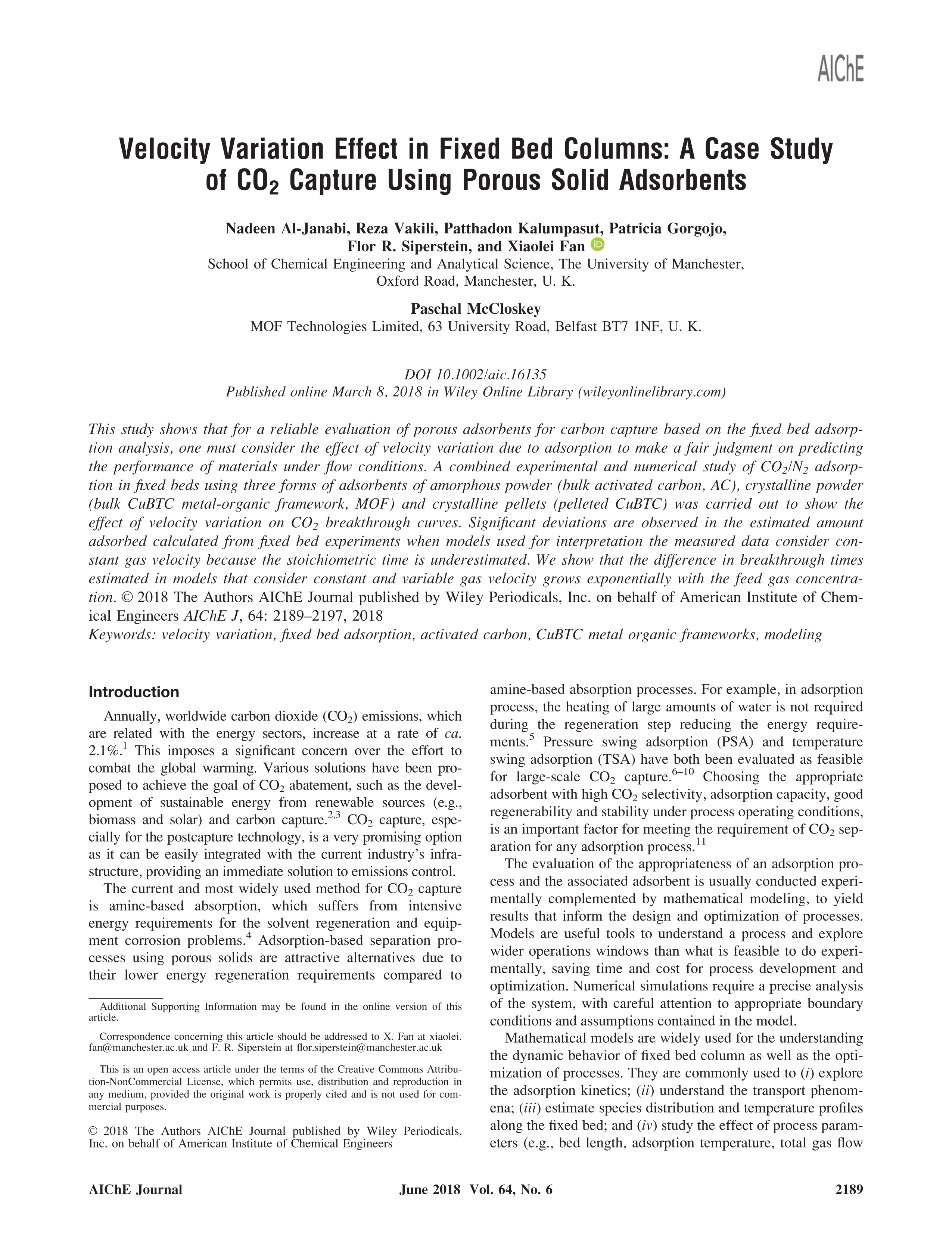 Velocity variation effect in fixed bed columns: A case study of CO2 capture using porous solid adsorbents