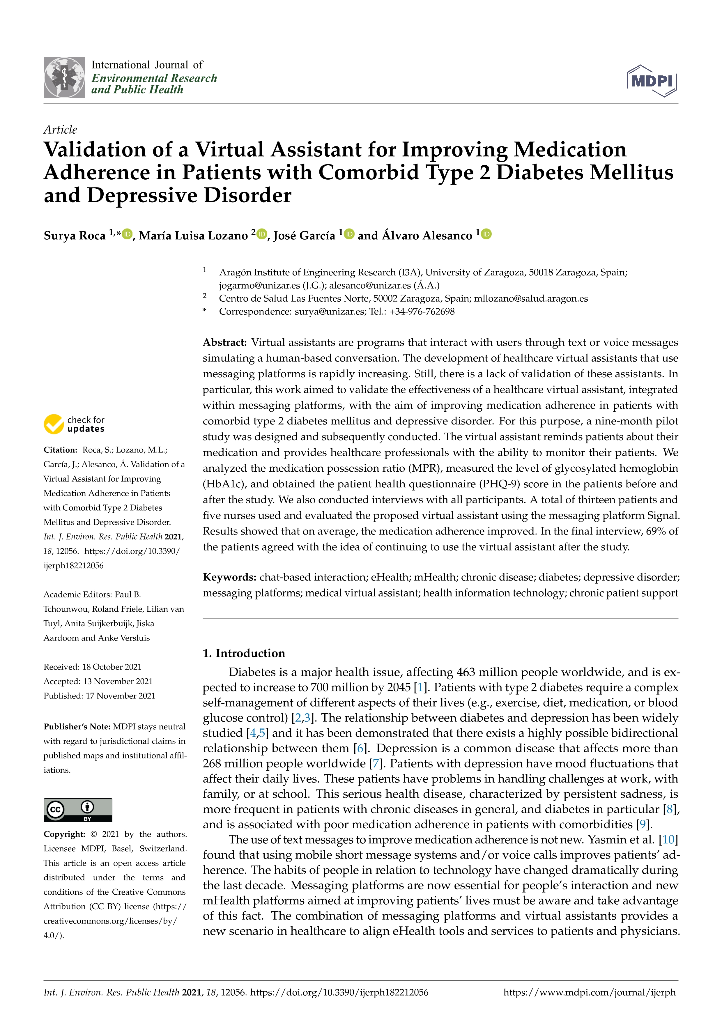 Validation of a Virtual Assistant for Improving Medication Adherence in Patients with Comorbid Type 2 Diabetes Mellitus and Depressive Disorder