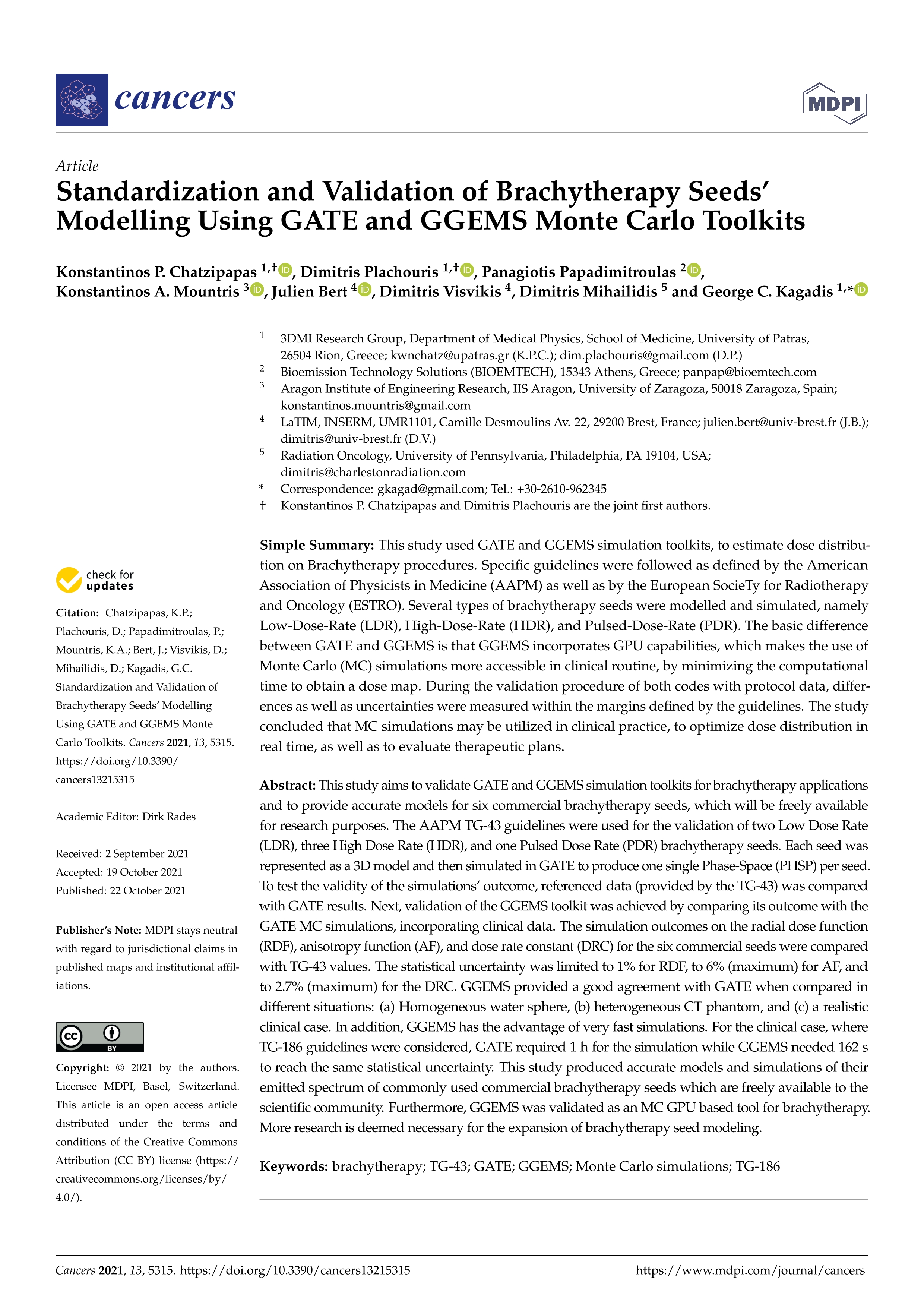 Standardization and Validation of Brachytherapy Seeds'' Modelling Using GATE and GGEMS Monte Carlo Toolkits