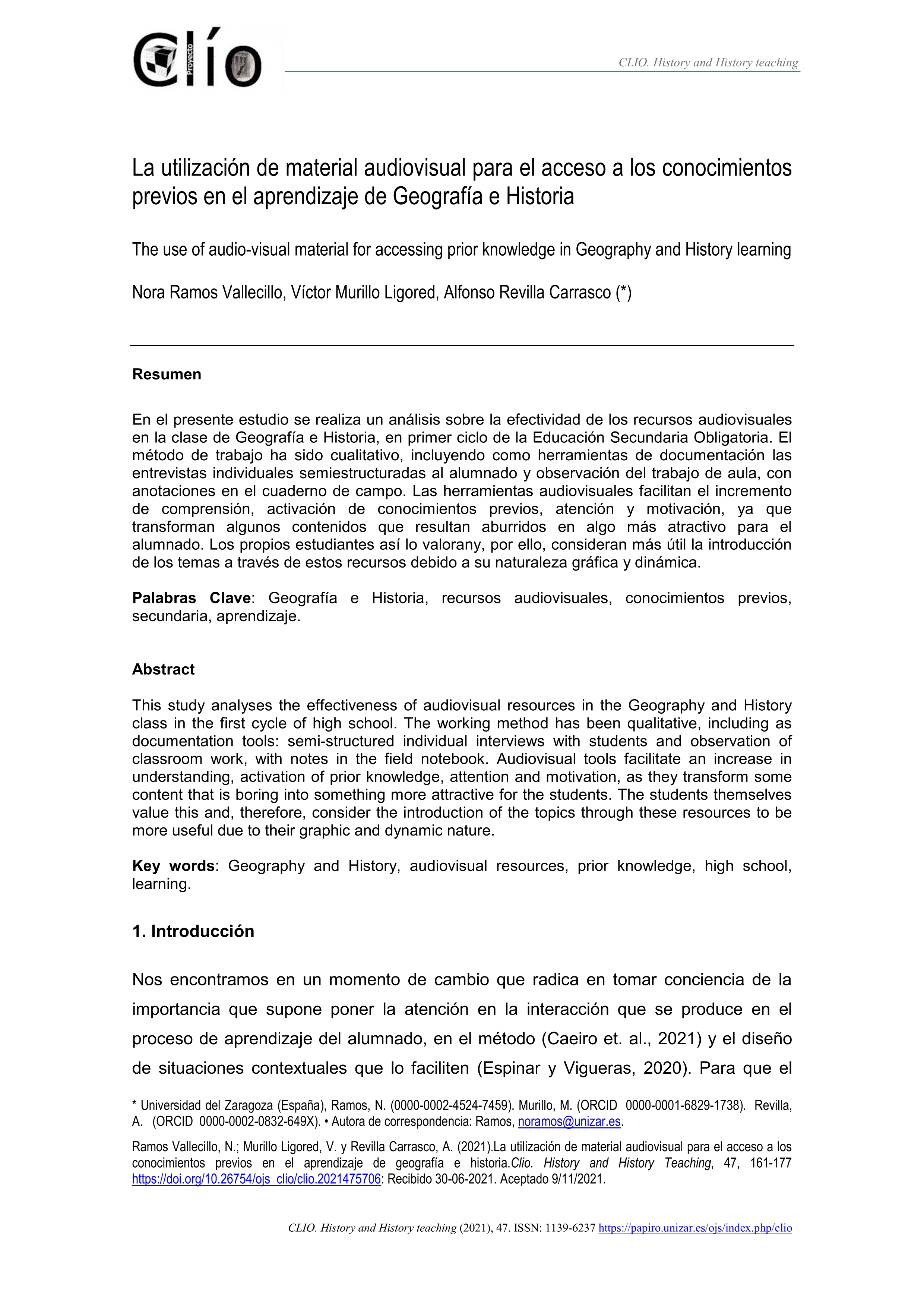 La utilización de material audiovisual para el acceso a los conocimientos previos en el aprendizaje de Geografía e Historia