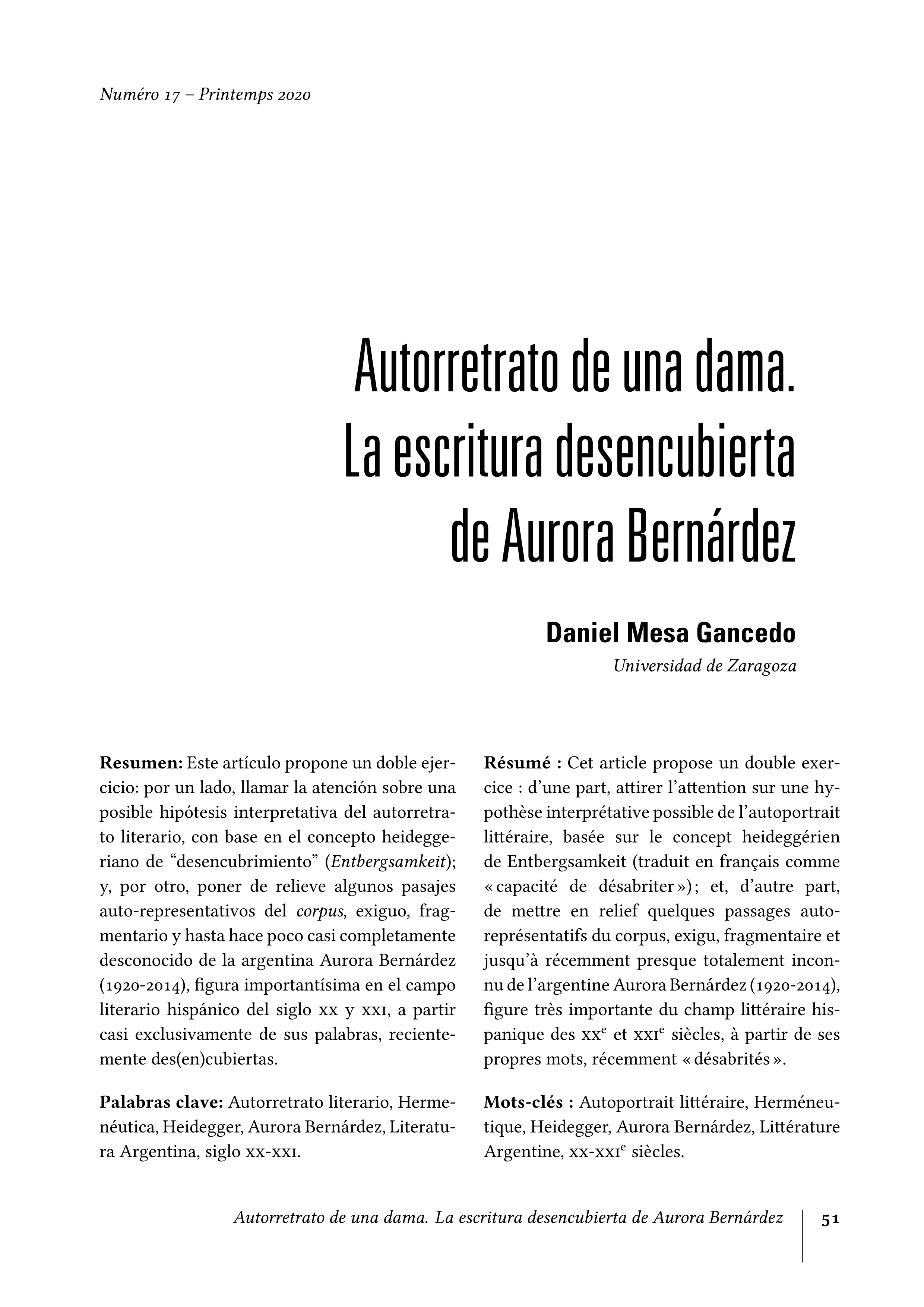 Autorretrato de una dama. La escritura desencubierta de Aurora Bernárdez