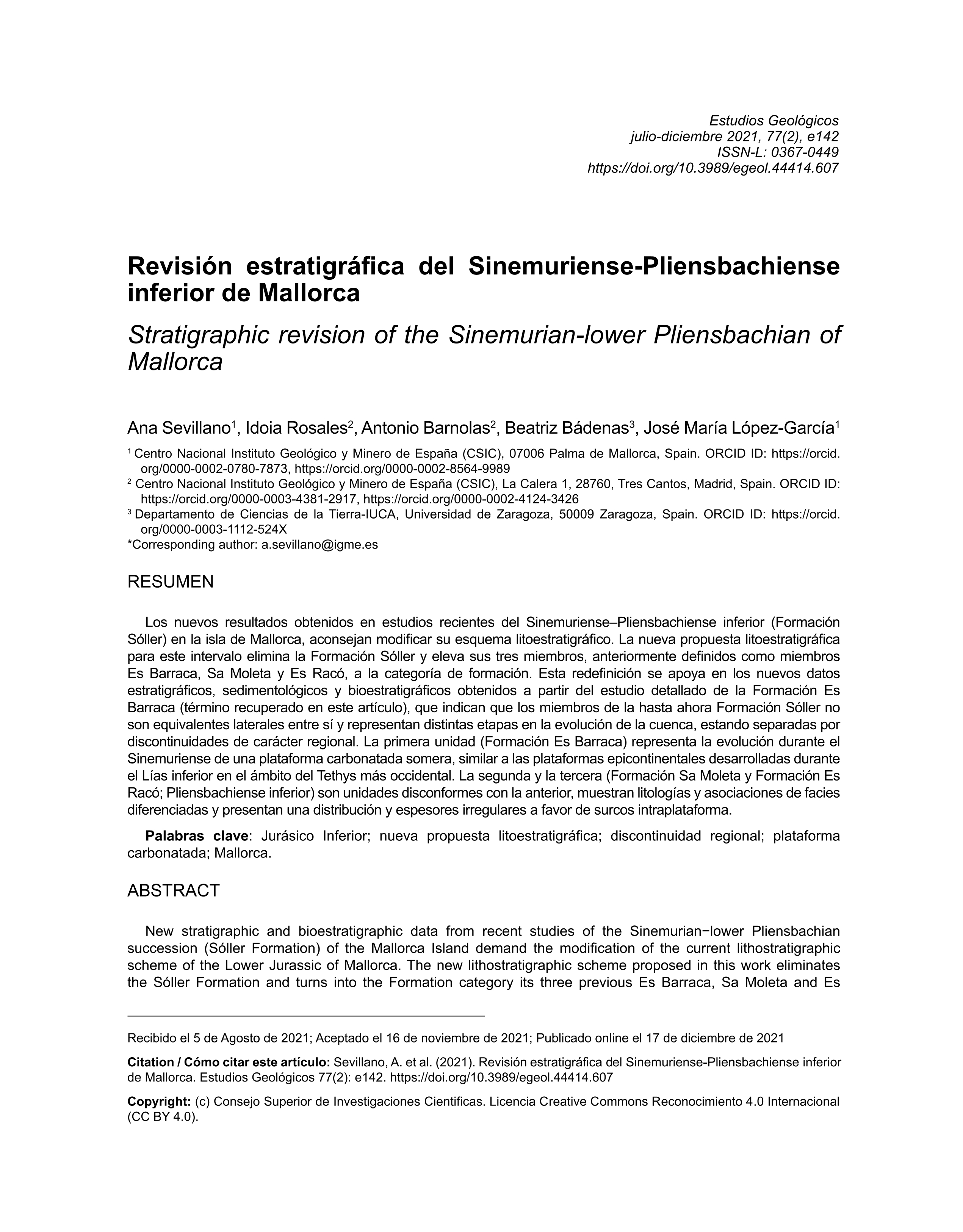Revisión  estratigráfica  del  Sinemuriense-Pliensbachiense inferior de Mallorca