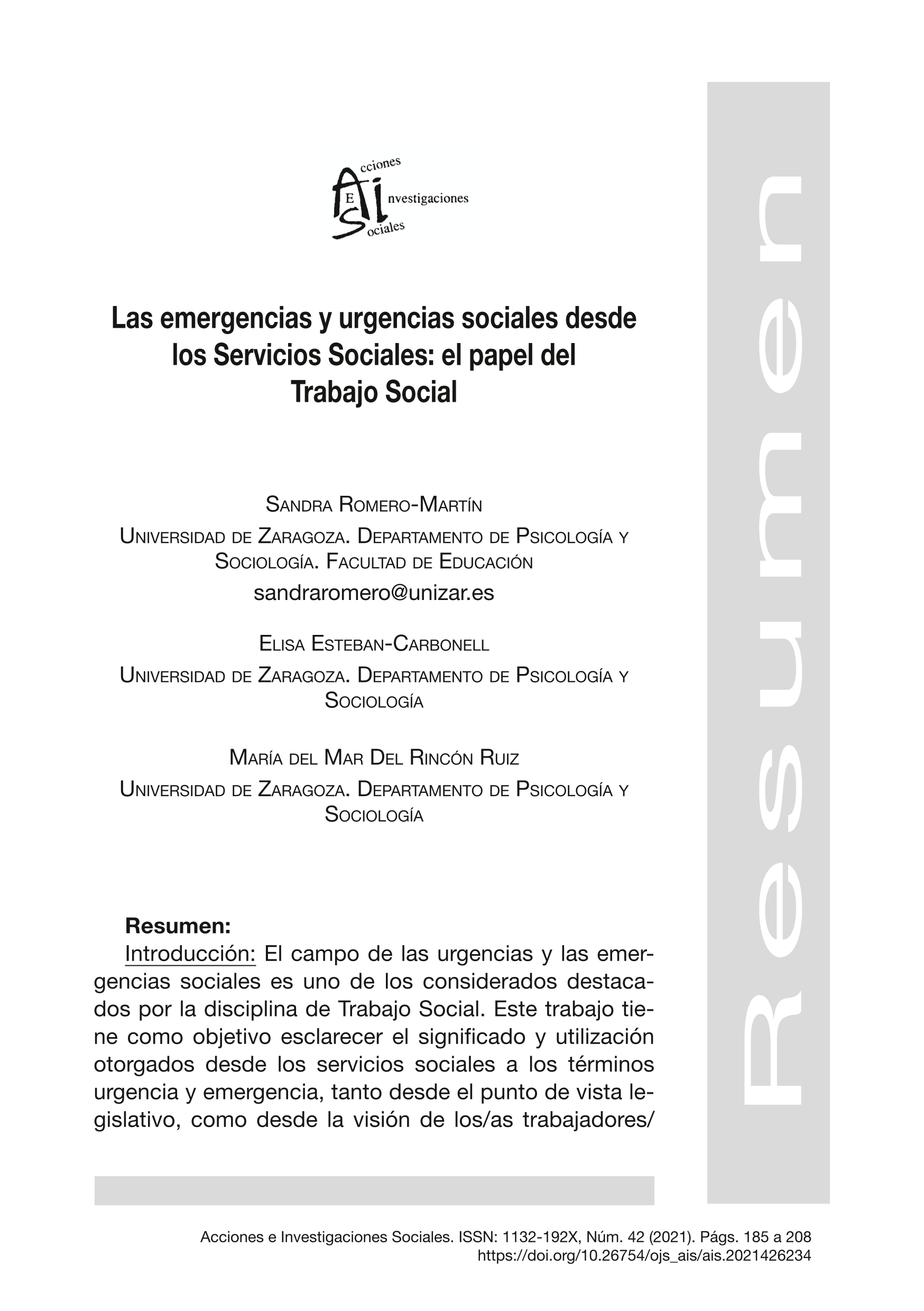 Las emergencias y urgencias sociales desde los Servicios Sociales: el papel del Trabajo Social