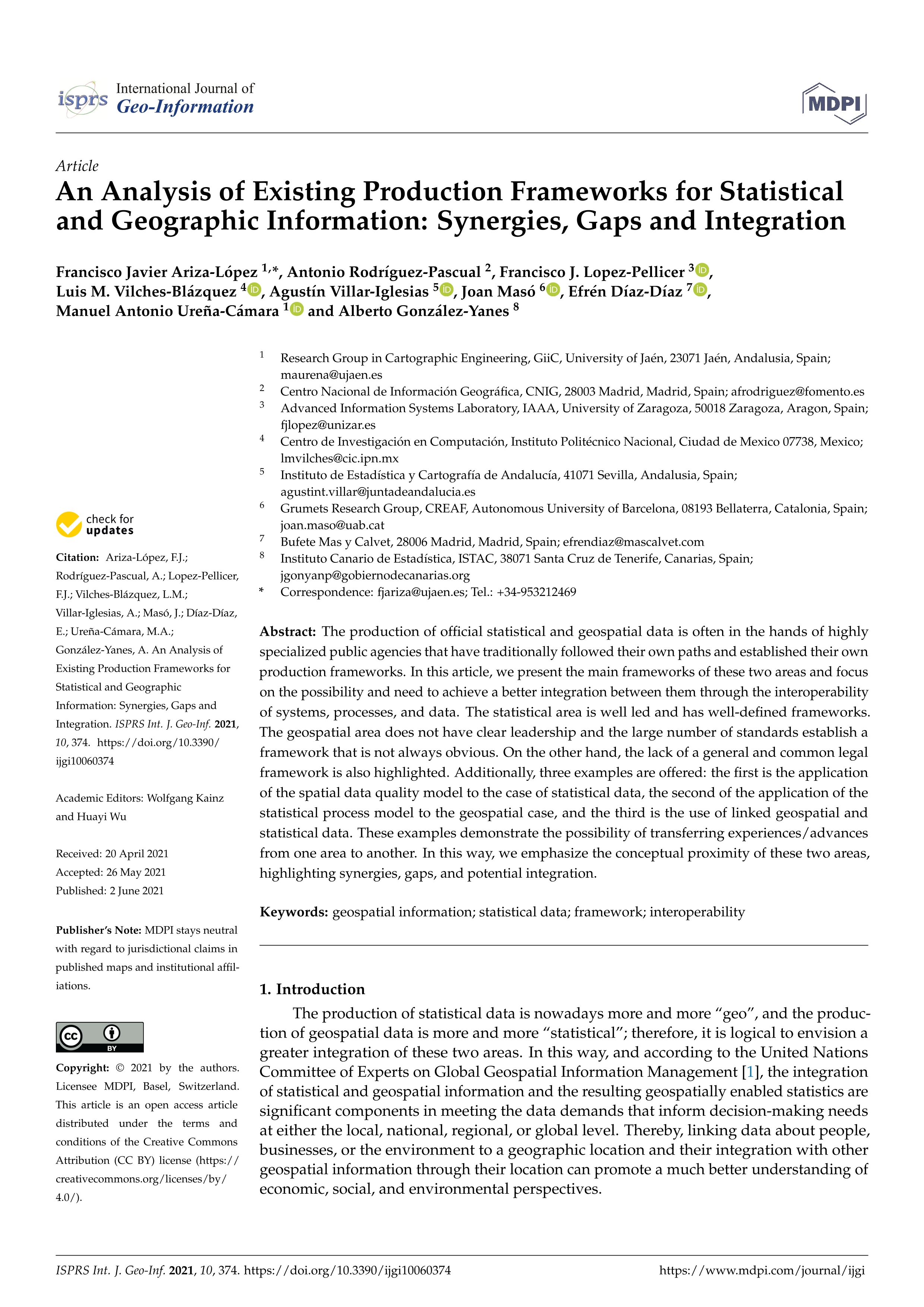 An analysis of existing production frameworks for statistical and geographic information: Synergies, gaps and integration