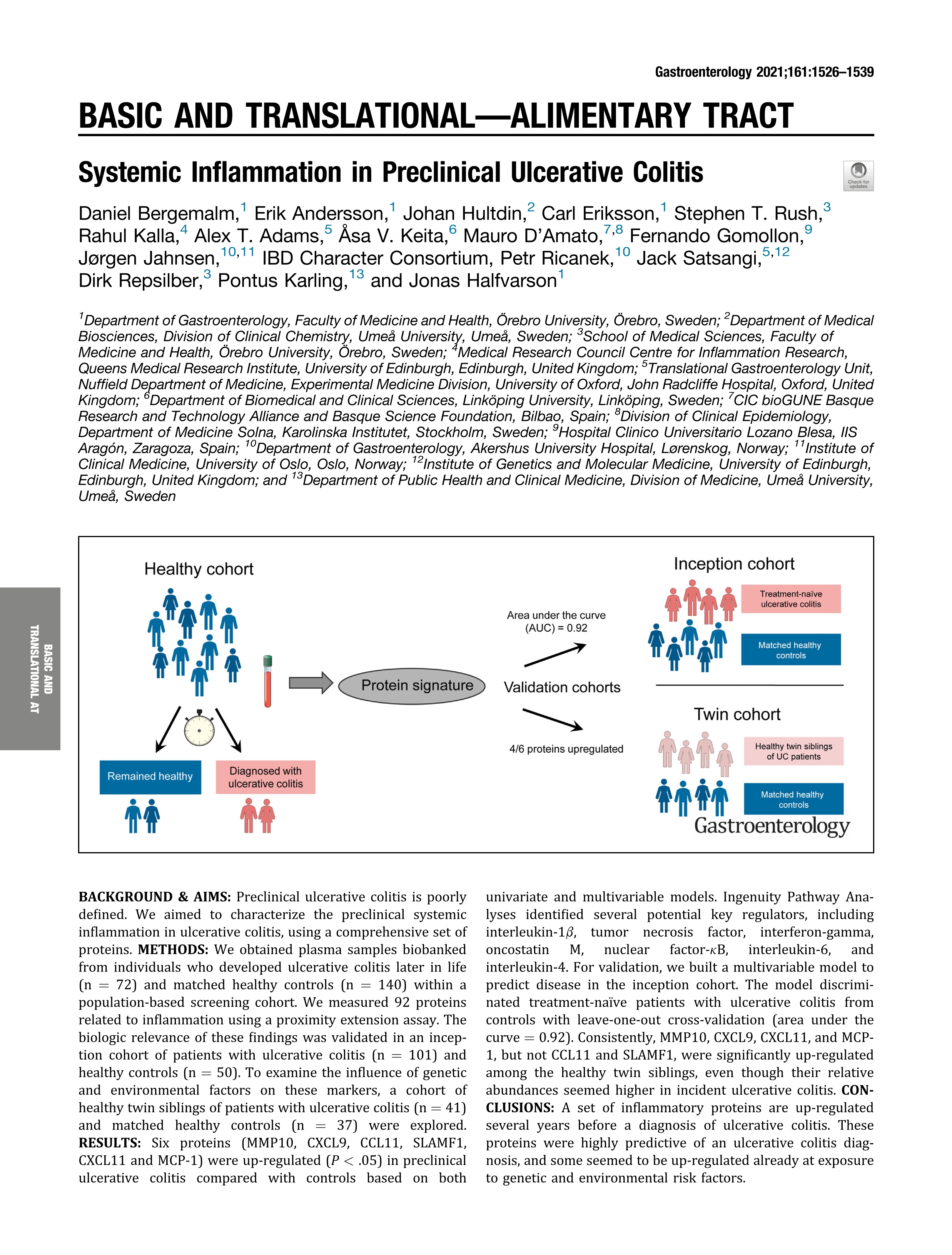 Systemic Inflammation in Preclinical Ulcerative Colitis