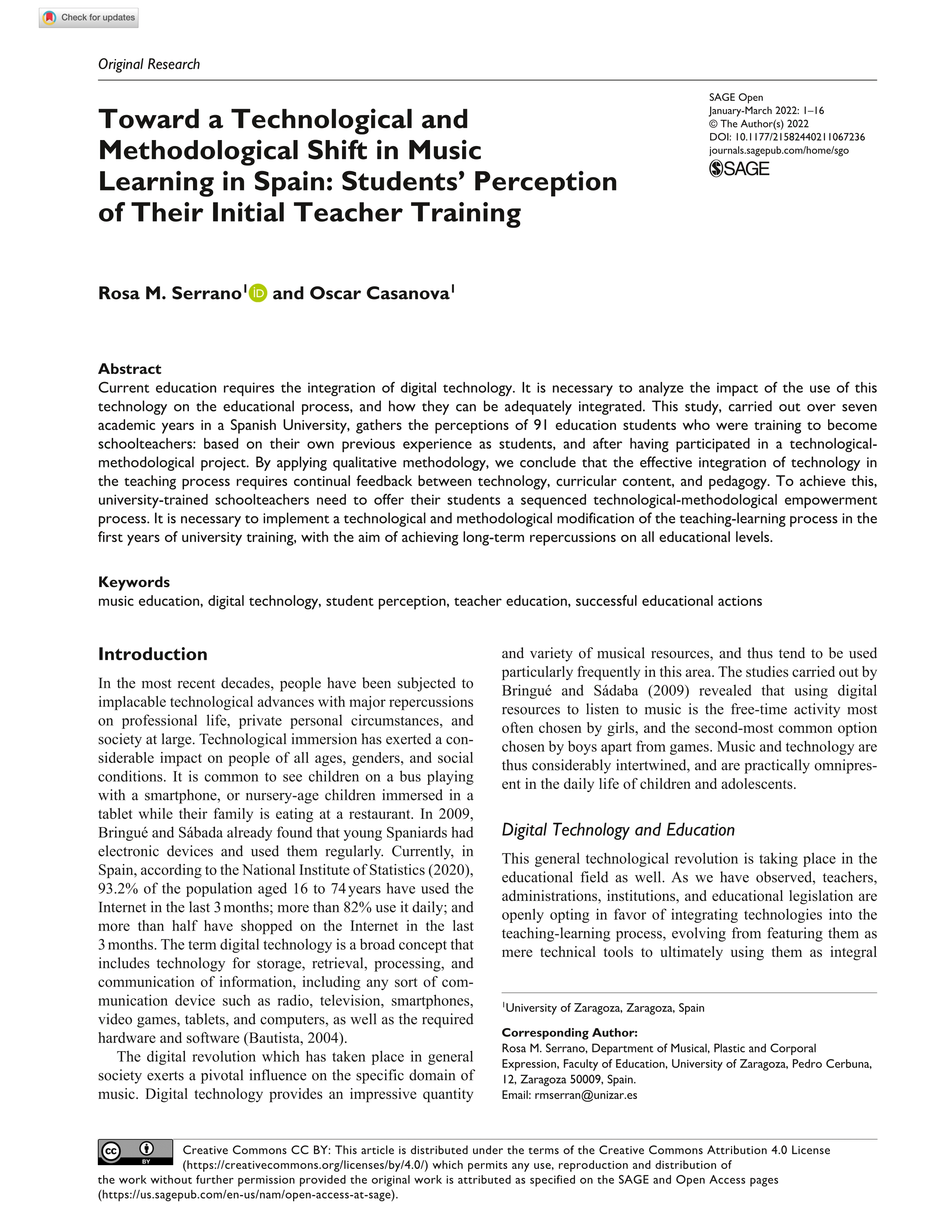 Toward a technological and methodological shift in music learning in Spain: students’ perception of their initial teacher training