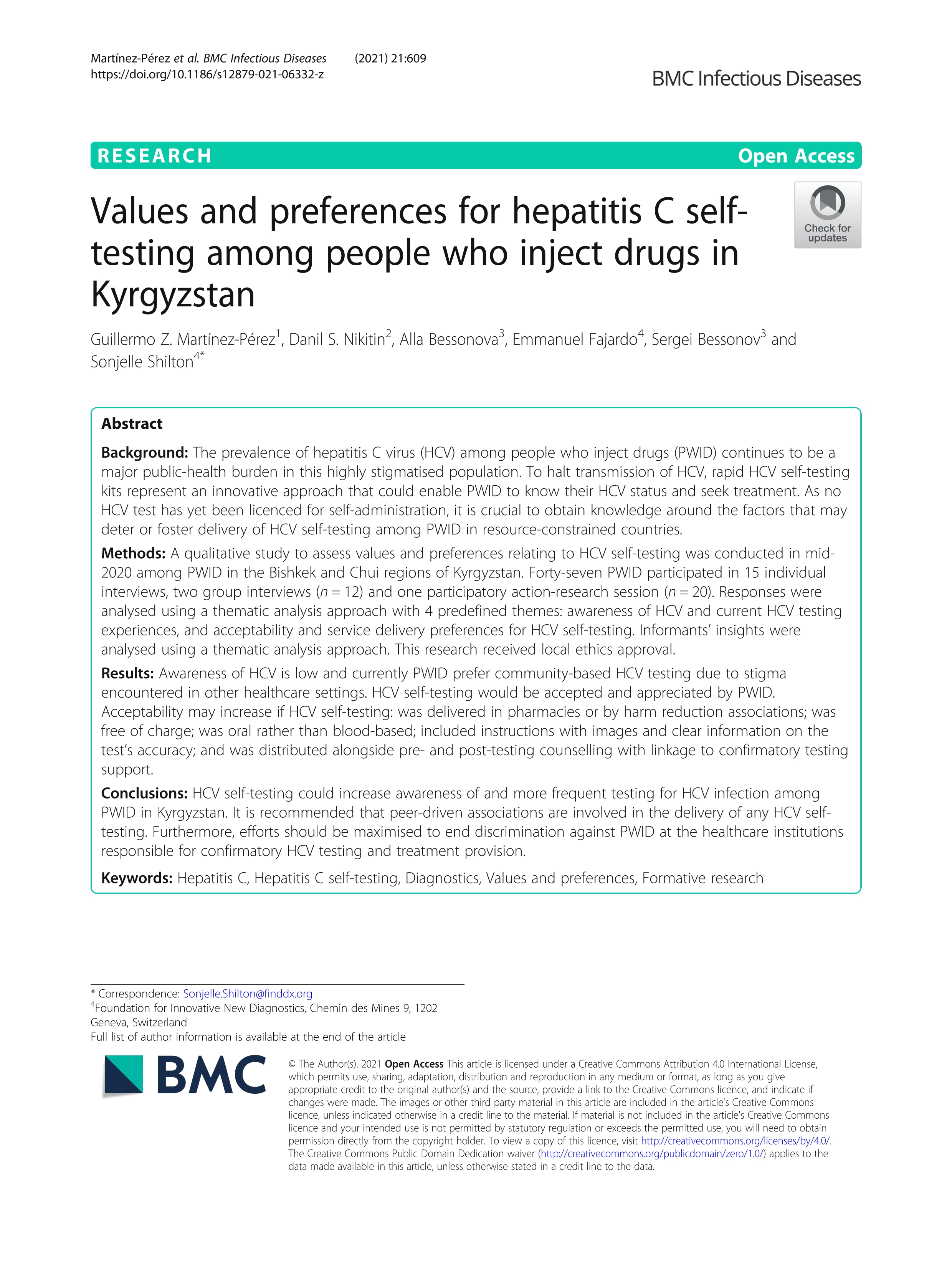 Values and preferences for hepatitis C self-testing among people who inject drugs in Kyrgyzstan