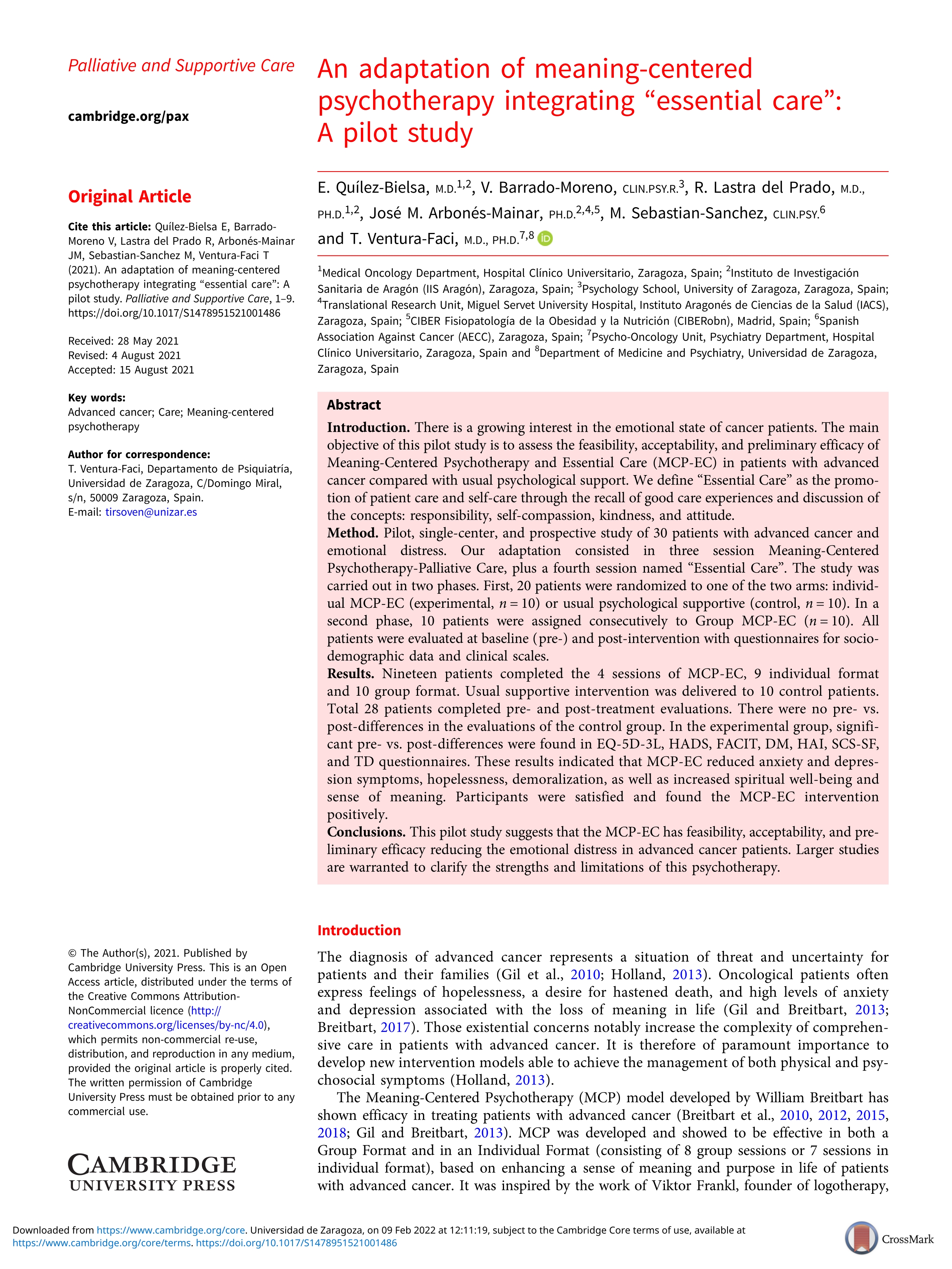 An adaptation of meaning-centered psychotherapy integrating 