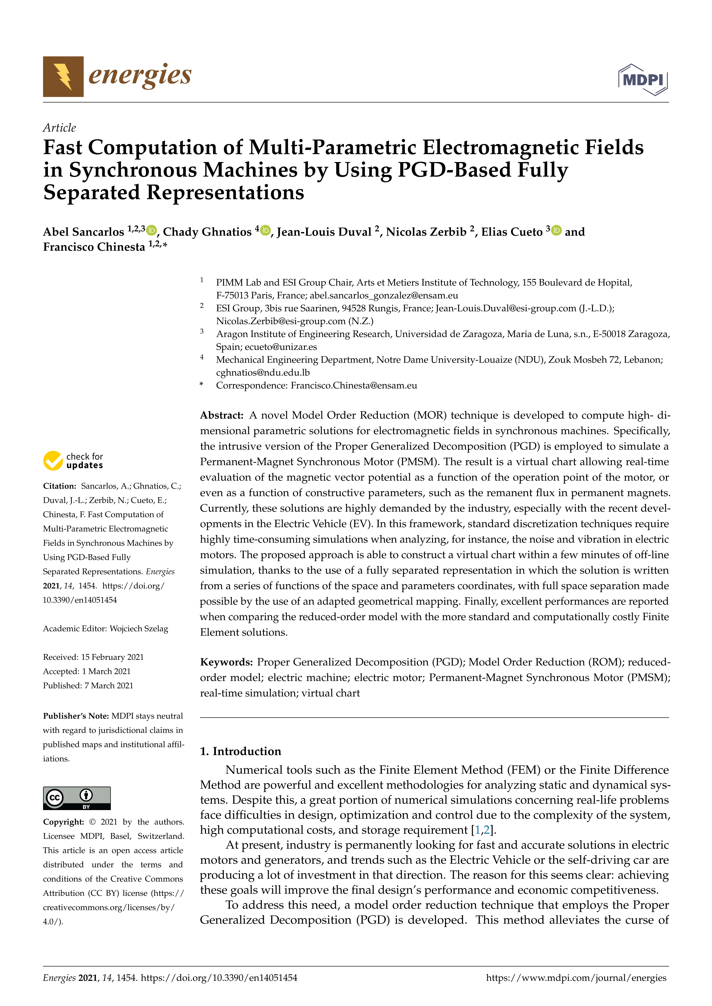 Fast computation of multi-parametric electromagnetic fields in synchronous machines by using pgd-based fully separated representations