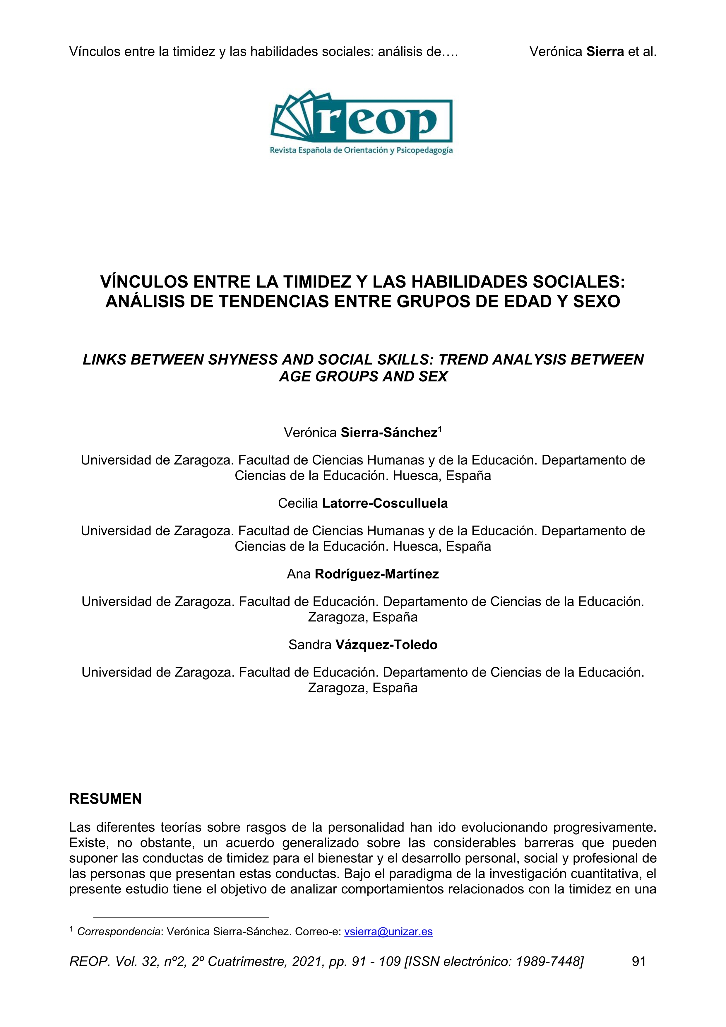 Vínculos entre la timidez y las habilidades sociales: análisis de tendencias entre grupos de edad y sexo