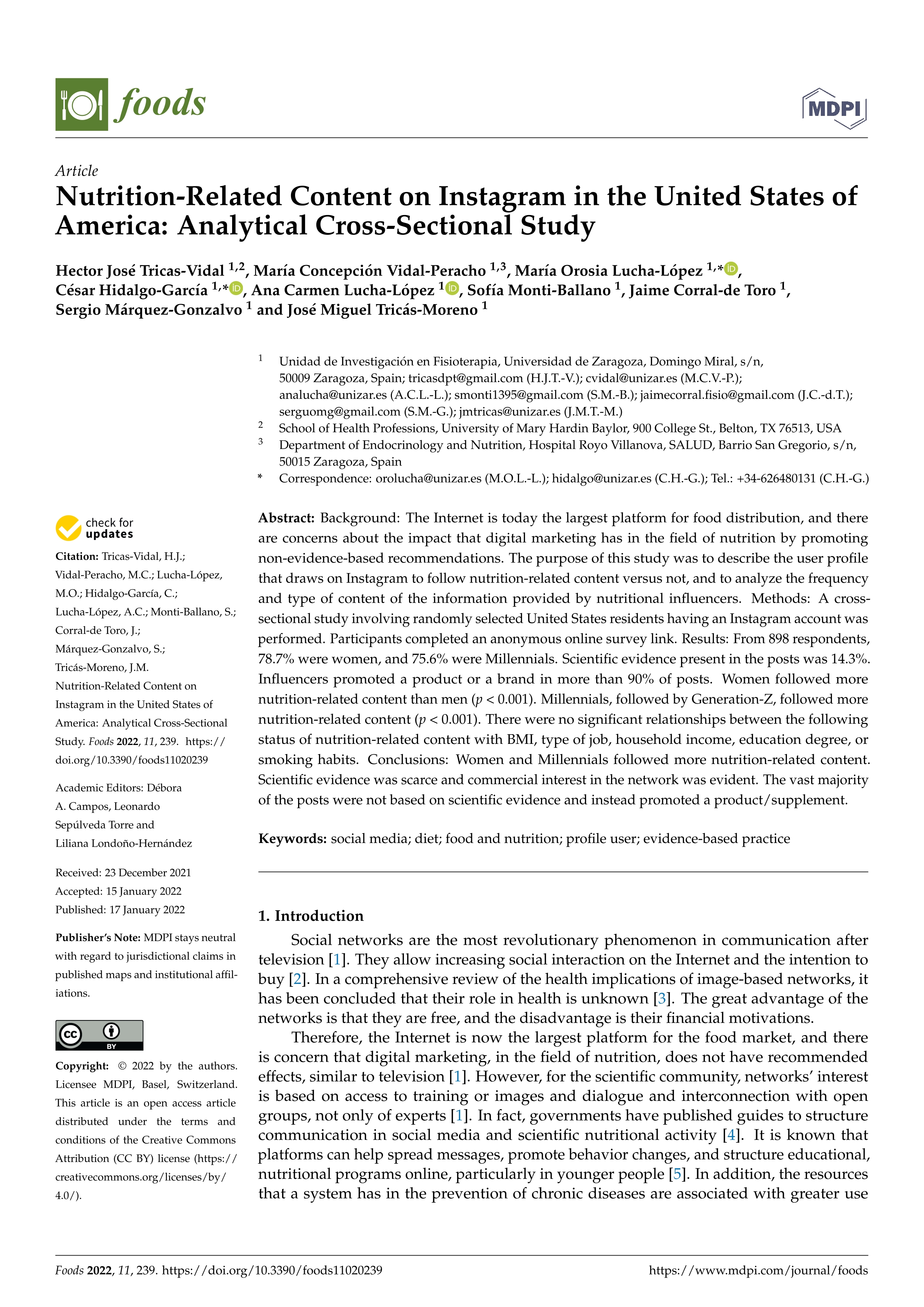 Nutrition-related content on instagram in the united states of america: analytical cross-sectional study