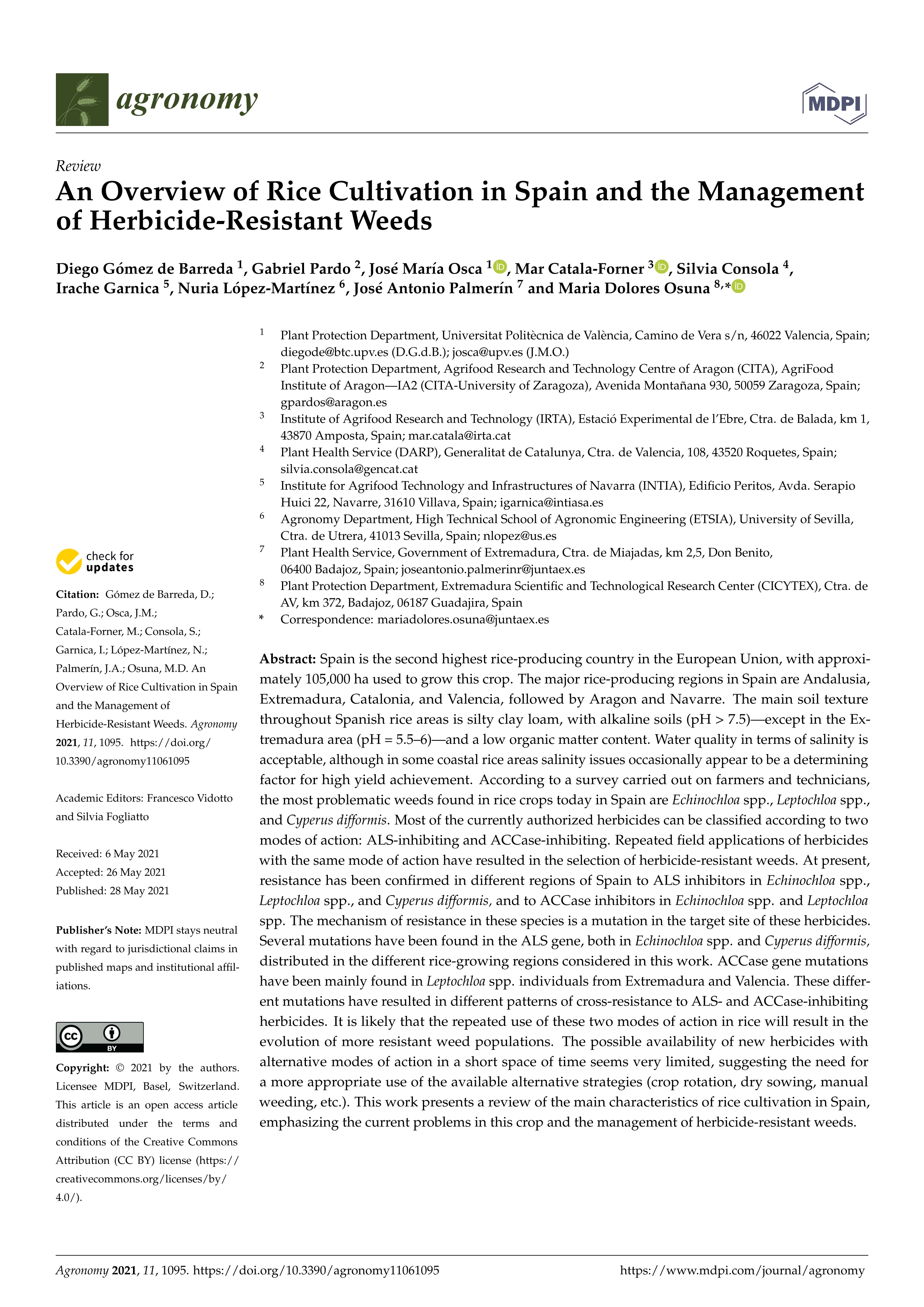 An overview of rice cultivation in Spain and the management of herbicide-resistant weeds