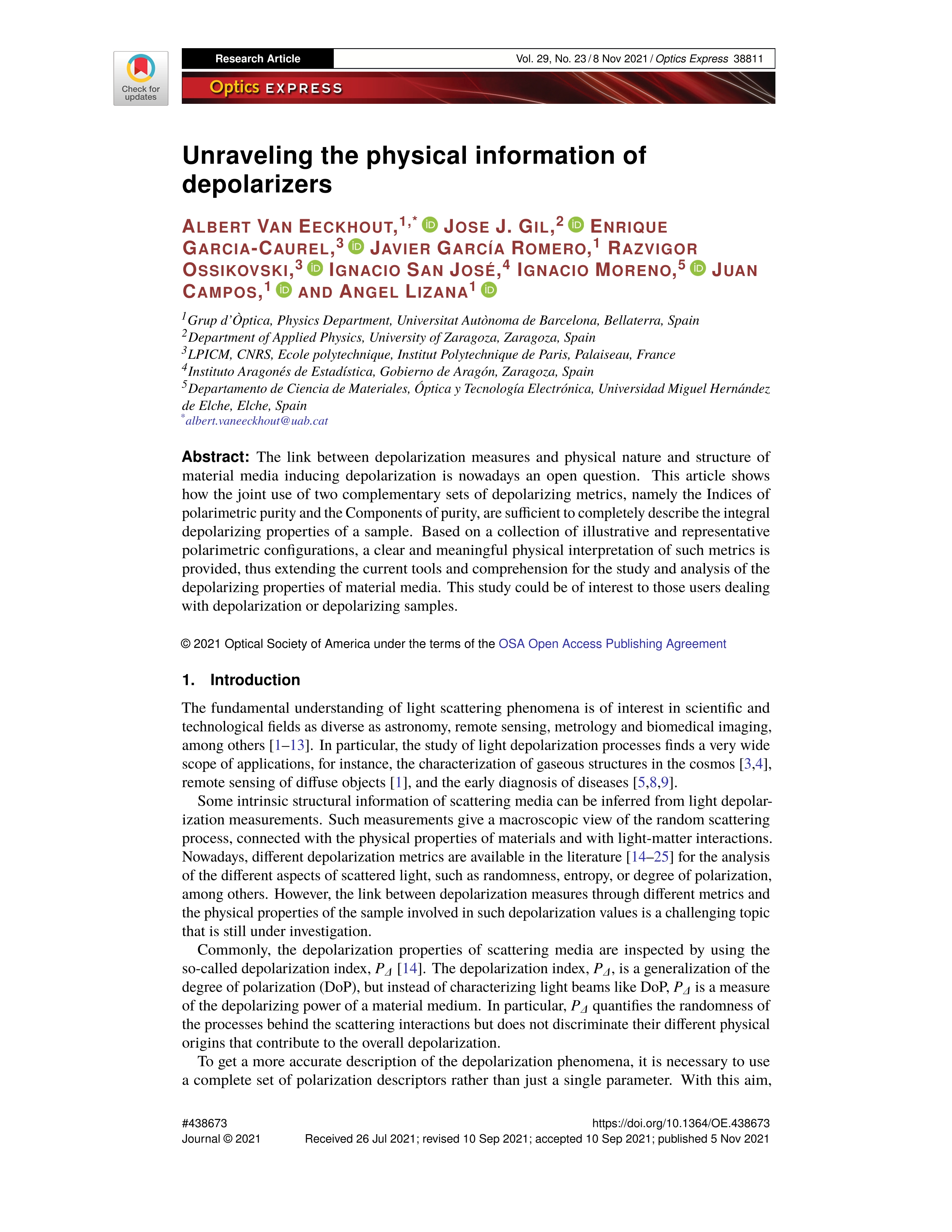 Unraveling the physical information of depolarizers
