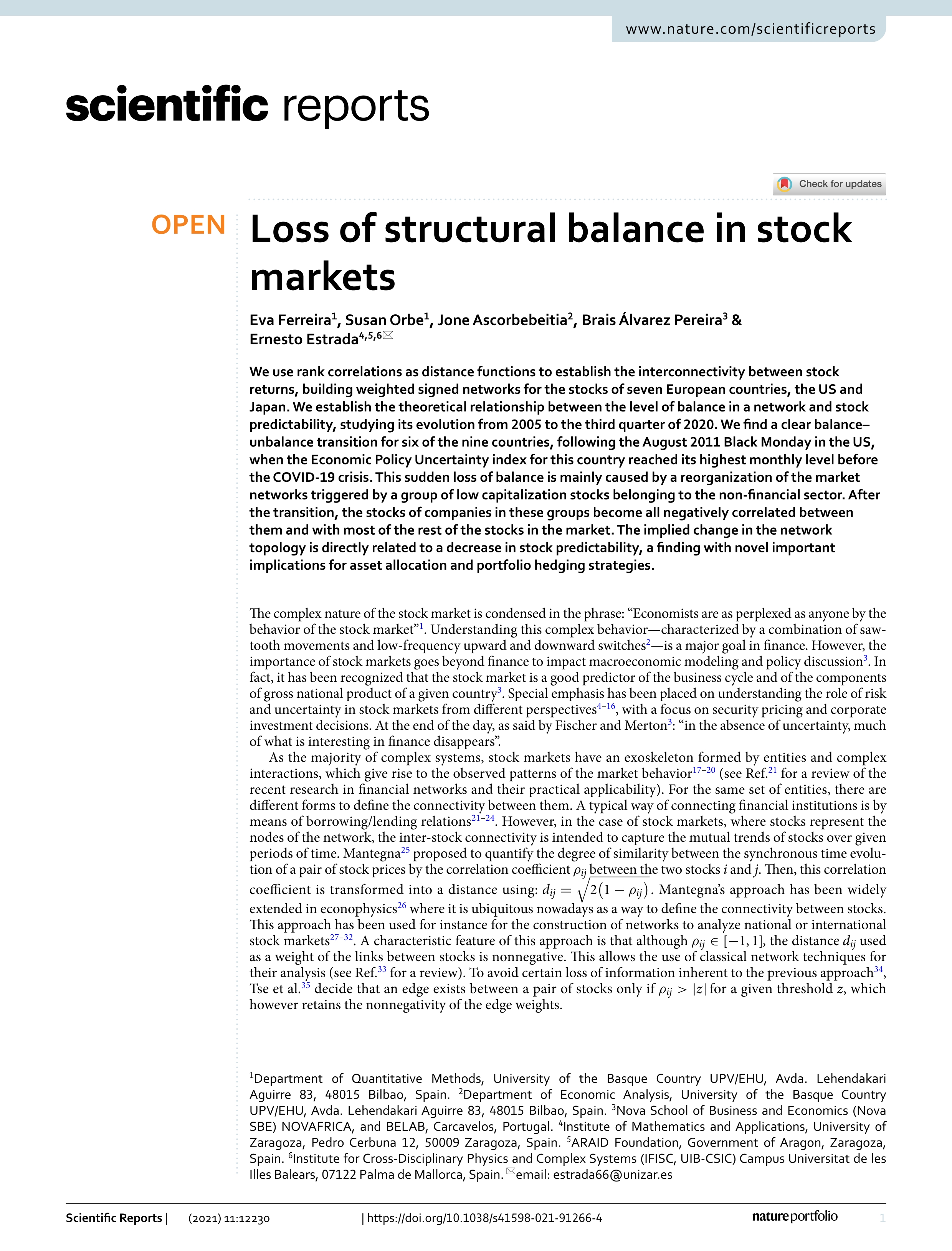 Loss of structural balance in stock markets