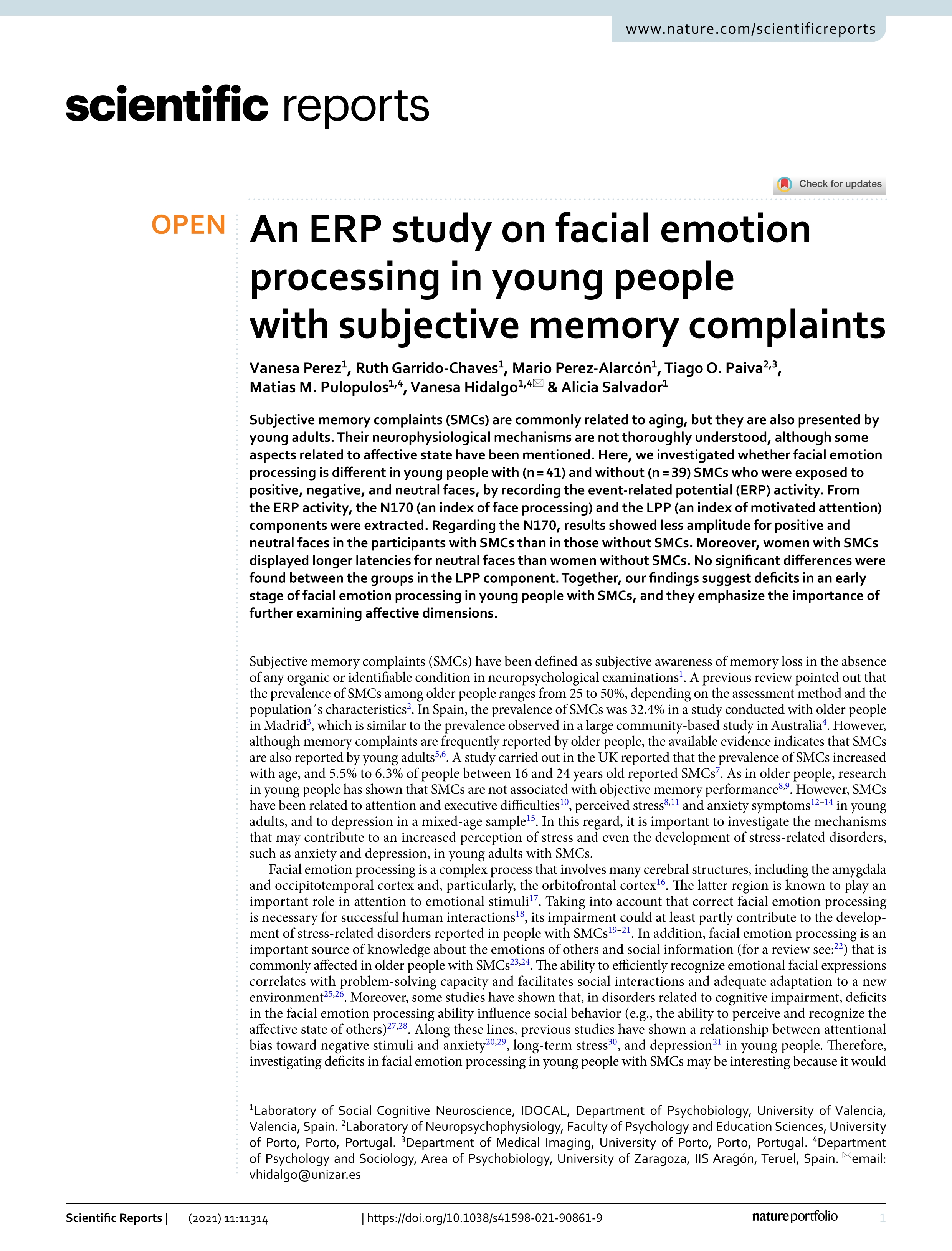 An ERP study on facial emotion processing in young people with subjective memory complaints
