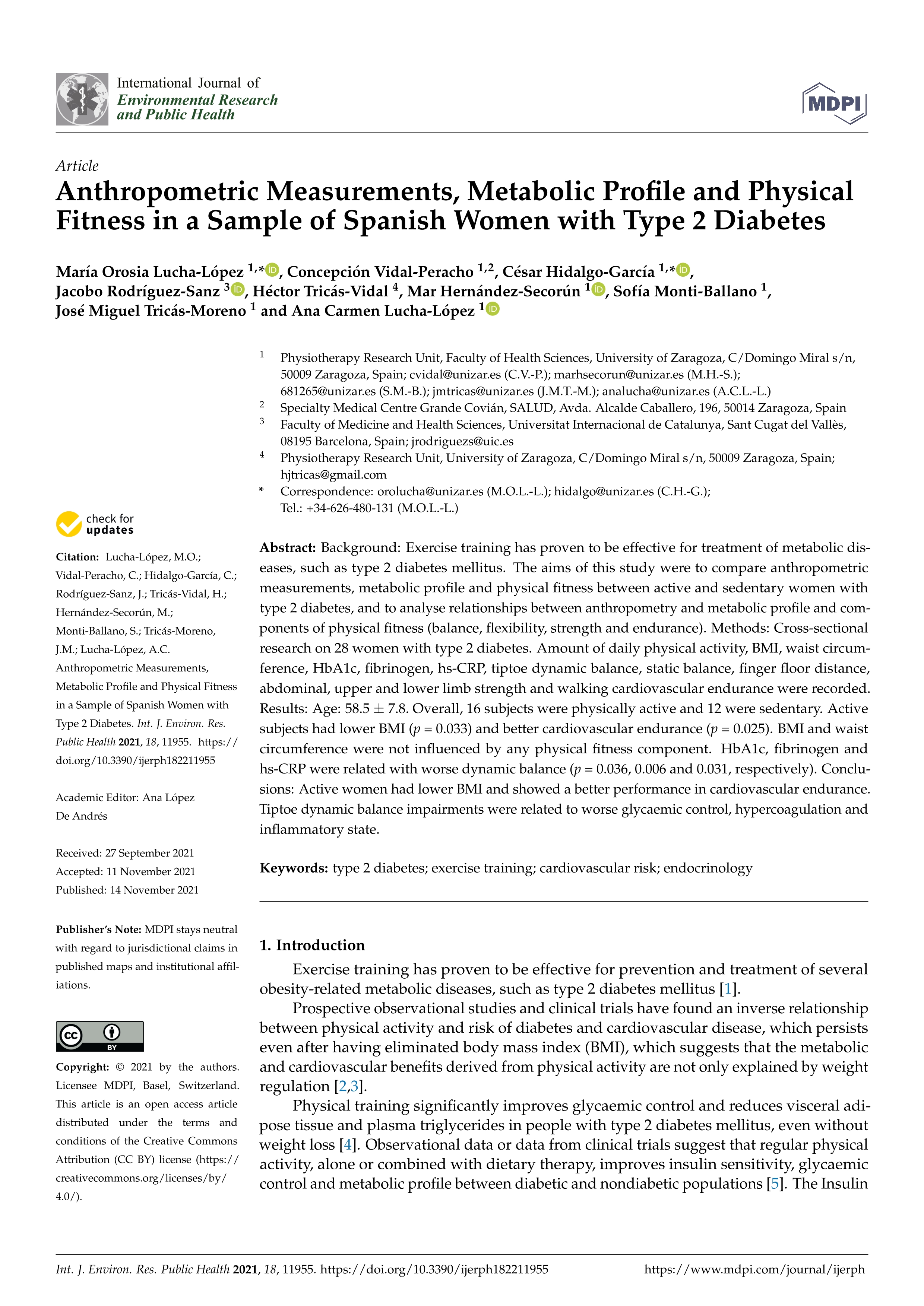 Anthropometric measurements, metabolic profile and physical fitness in a sample of spanish women with type 2 diabetes