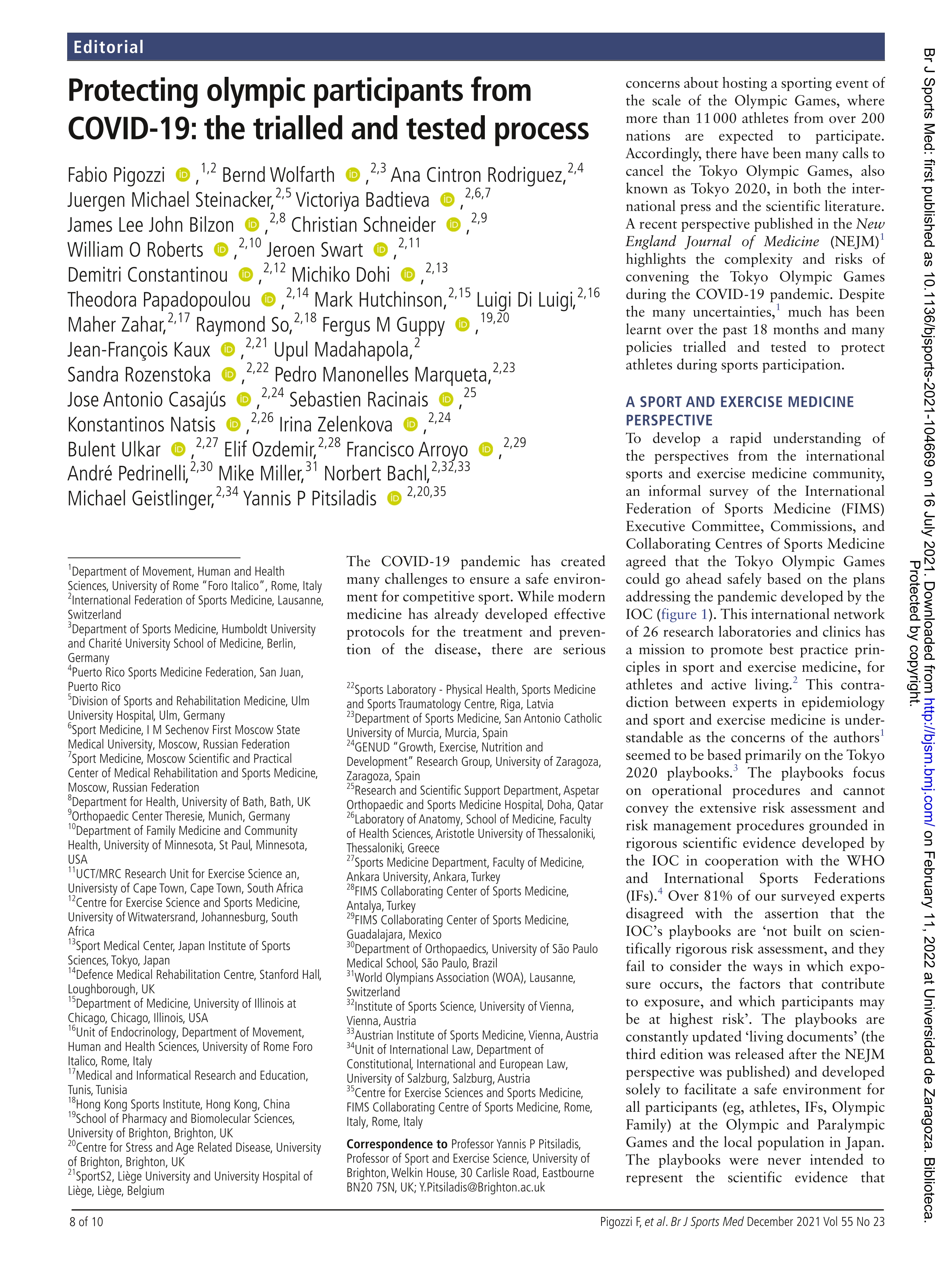 Protecting olympic participants from COVID-19: the trialled and tested process