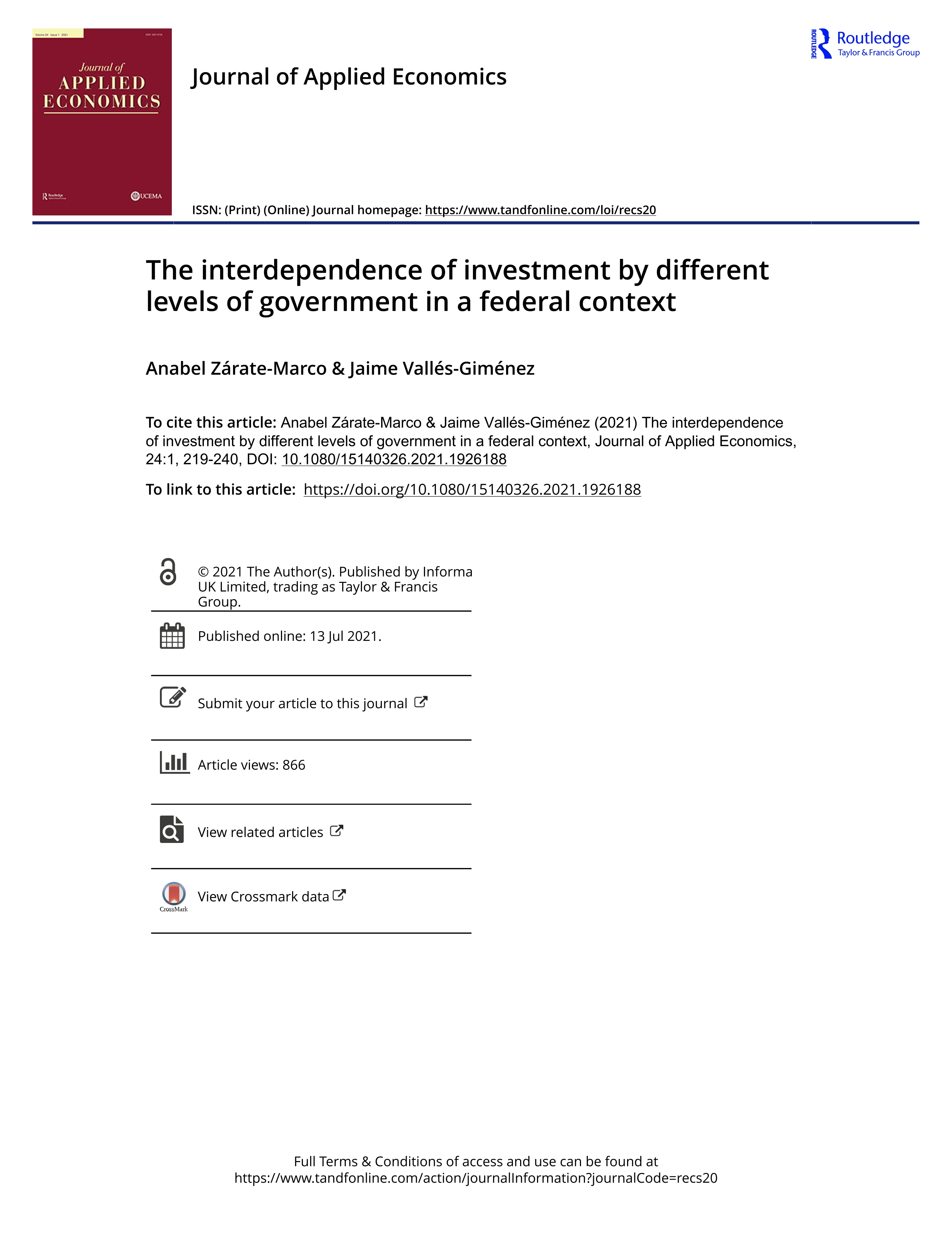 The interdependence of investment by different levels of government in a federal context
